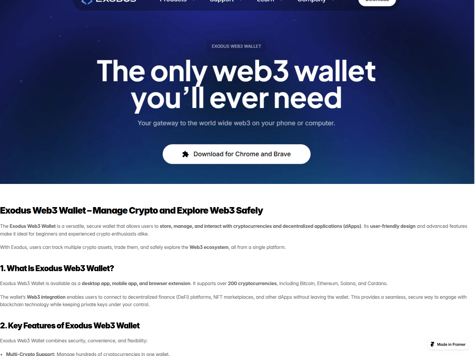 Screenshot of web3-excdous.framer.media