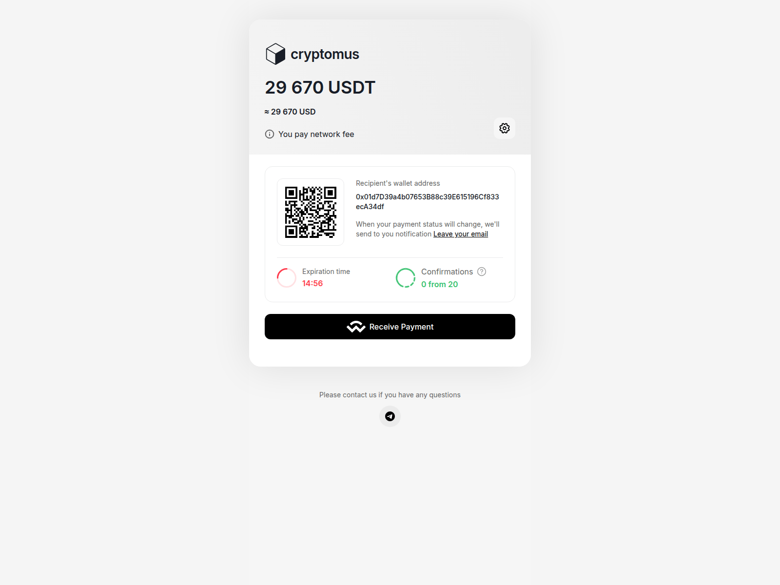 Screenshot of paymentcryptomus.com/pay/tbc3eagj