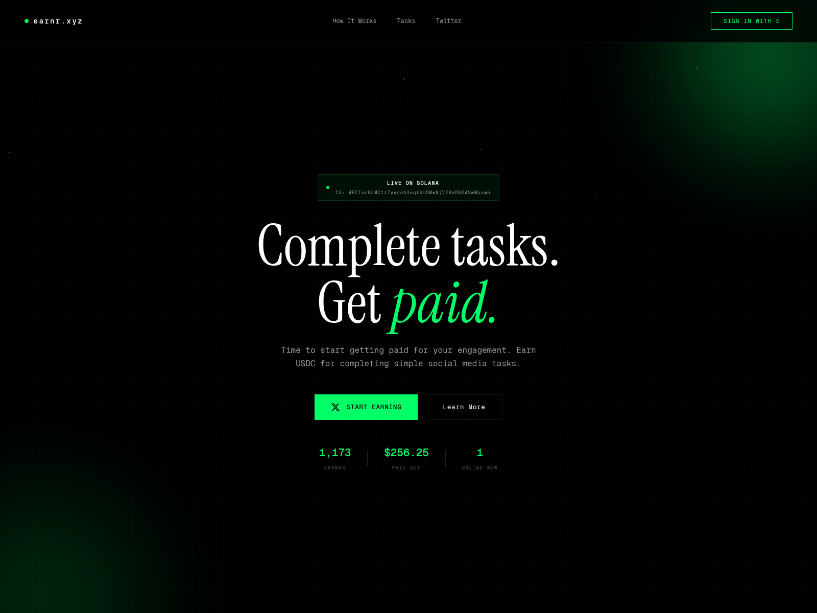 Screenshot of earnr.xyz