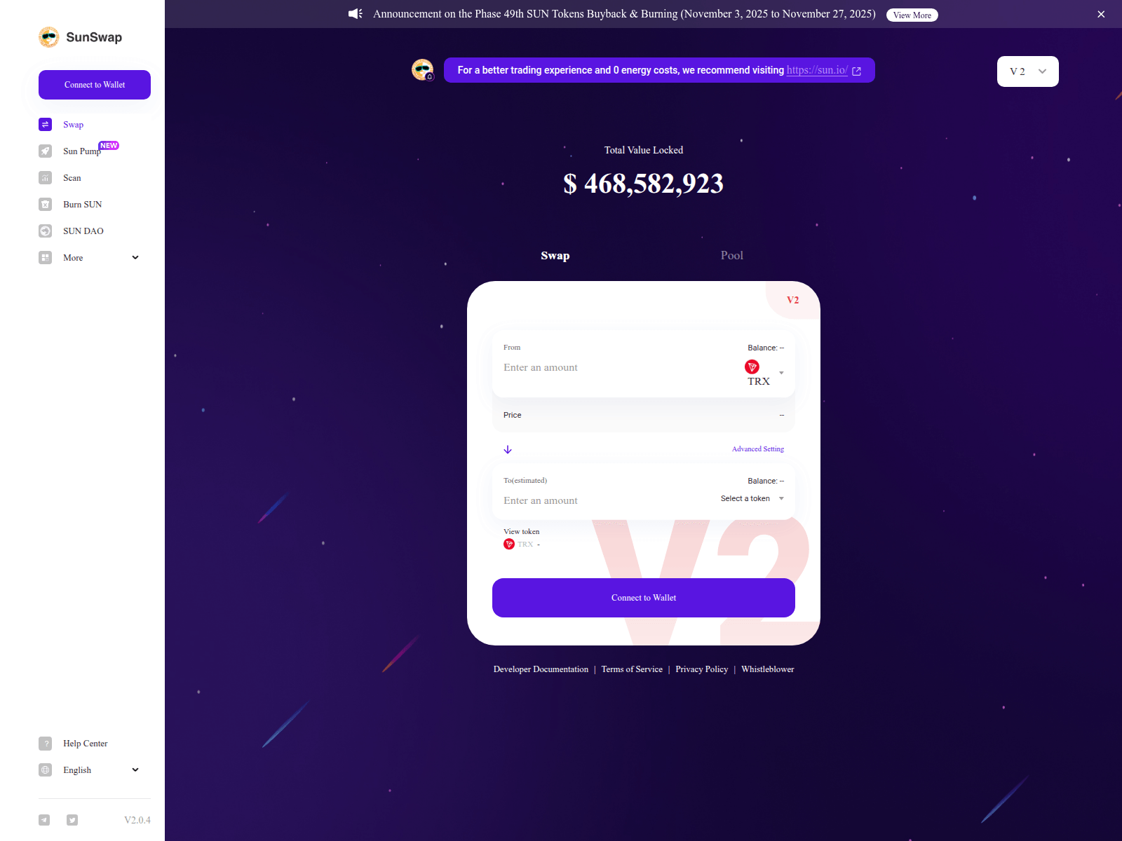 Screenshot of sunswap-dashboard.xyz