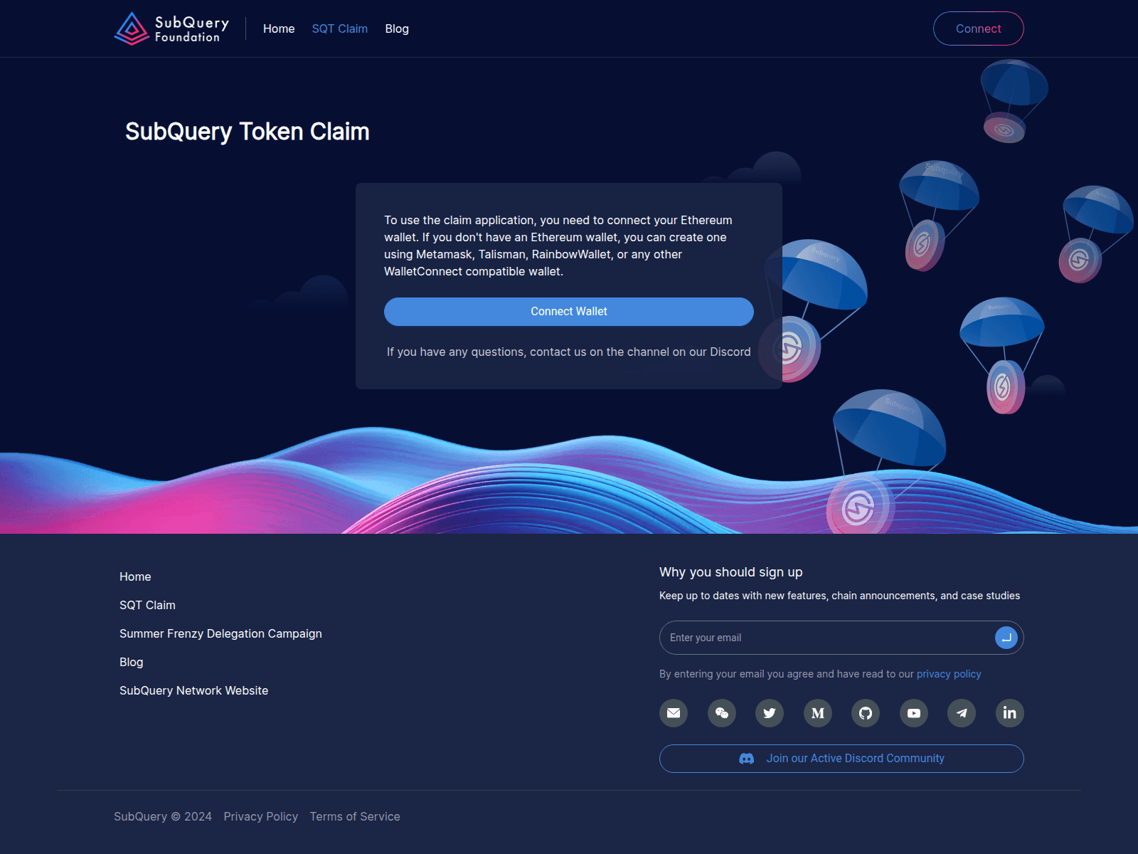 Screenshot of claim.subquery.foundation