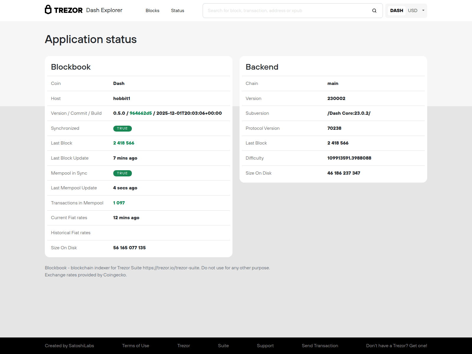Screenshot of trezor1.dash-masternode-tool.org