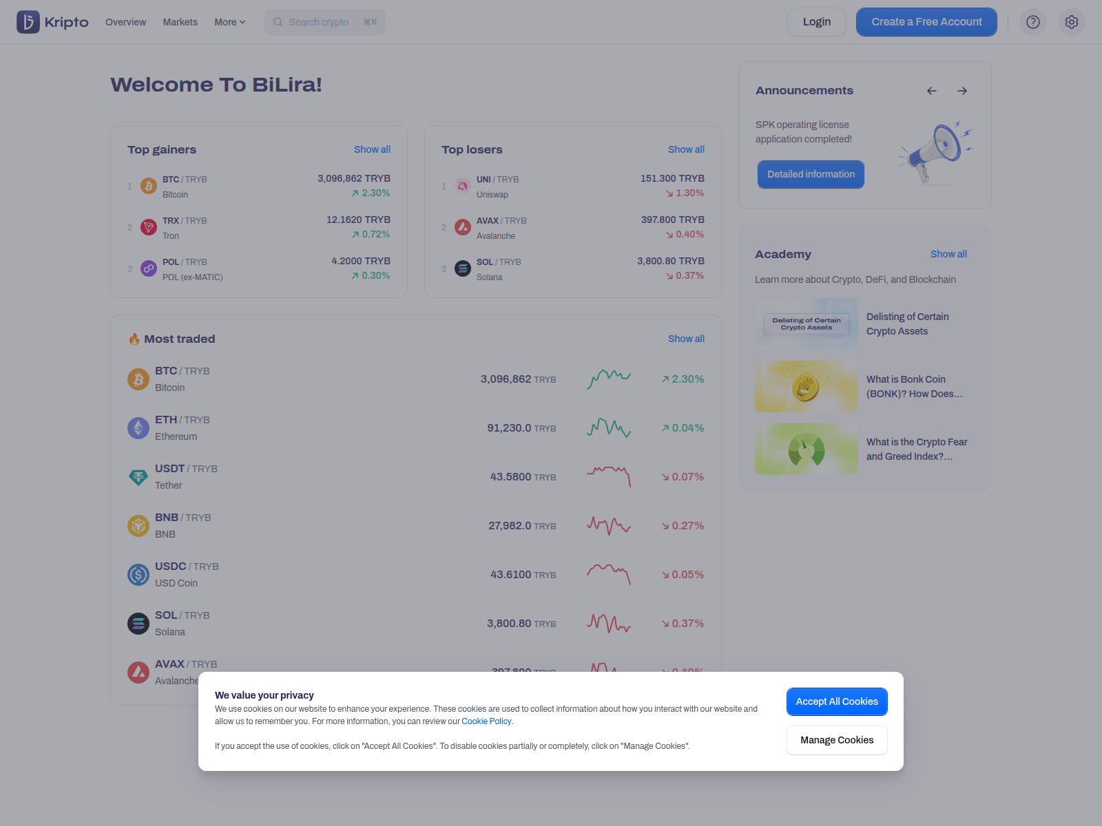 Screenshot of kripto.bilira.co