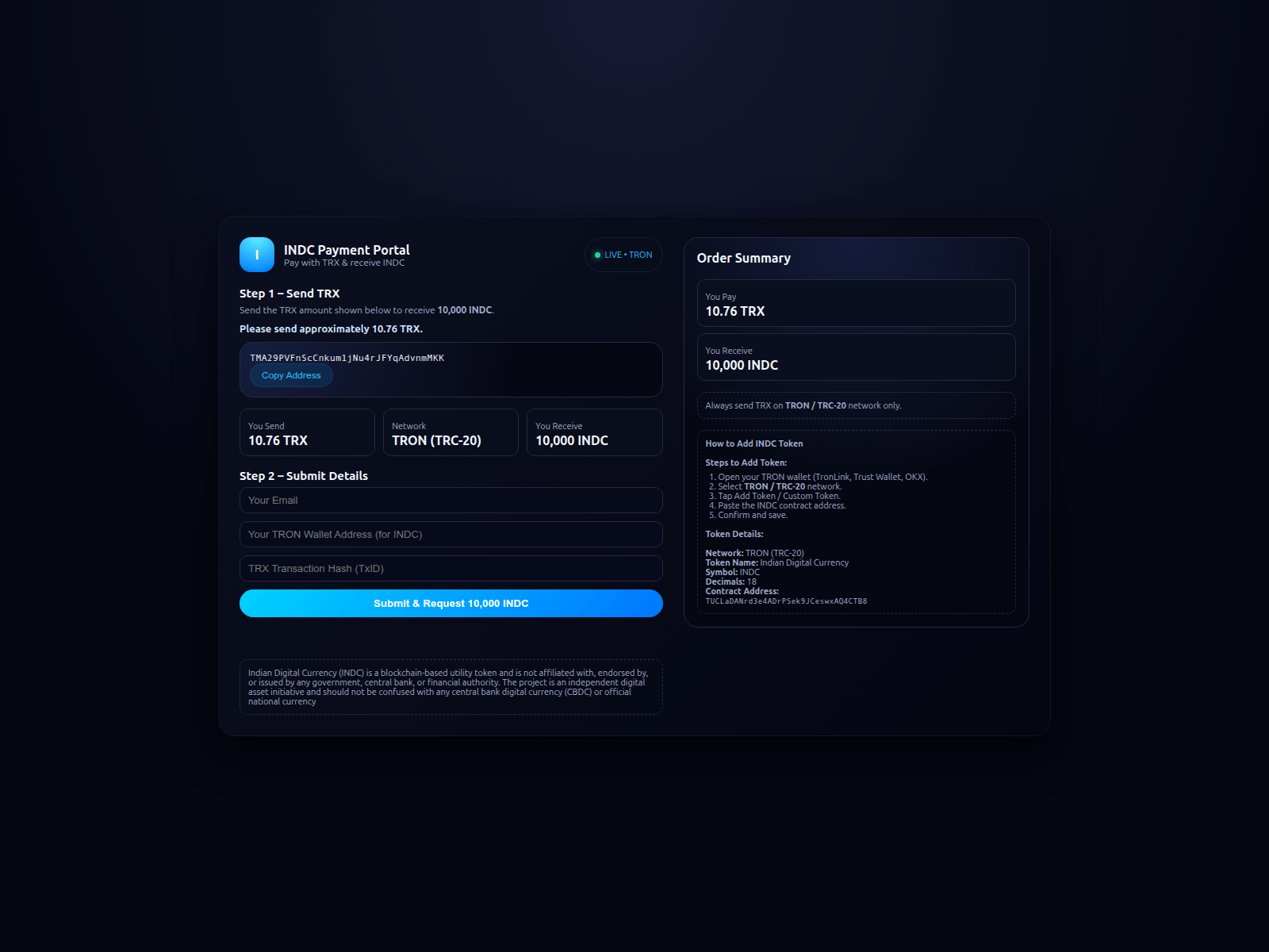 Screenshot of www.indc.crypbank.org