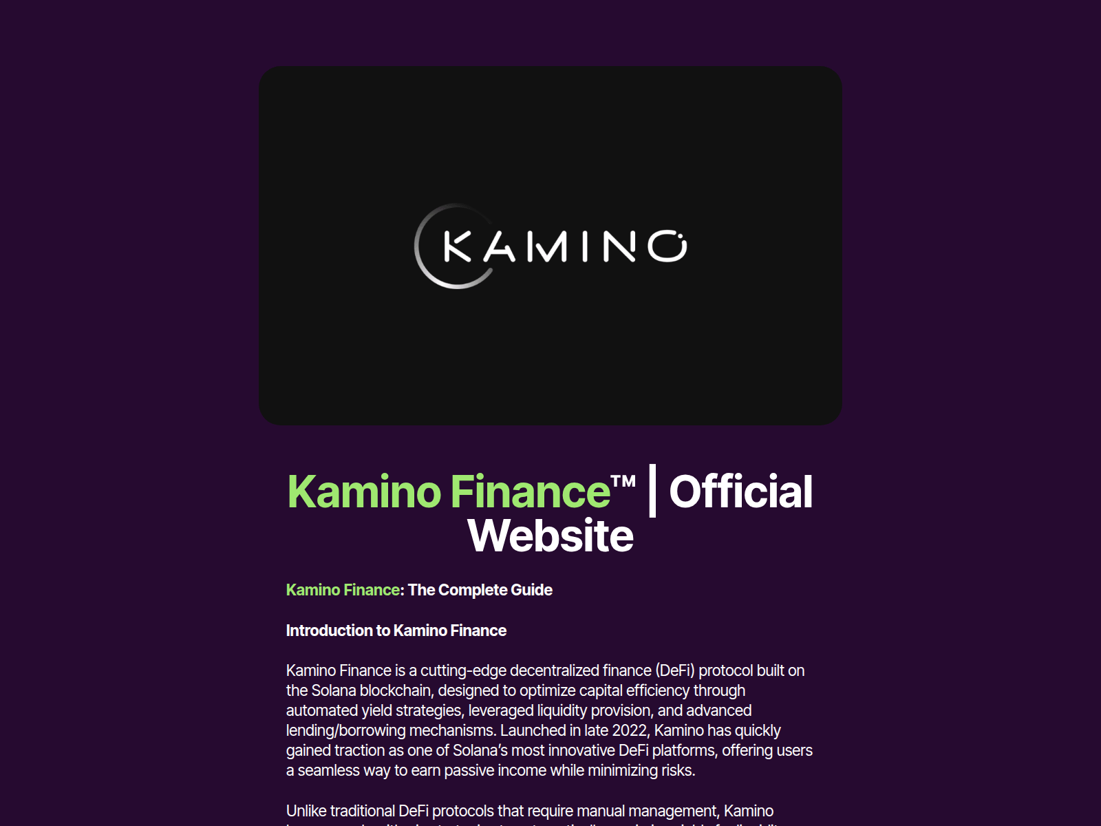 Screenshot of kaminofinence.github.io