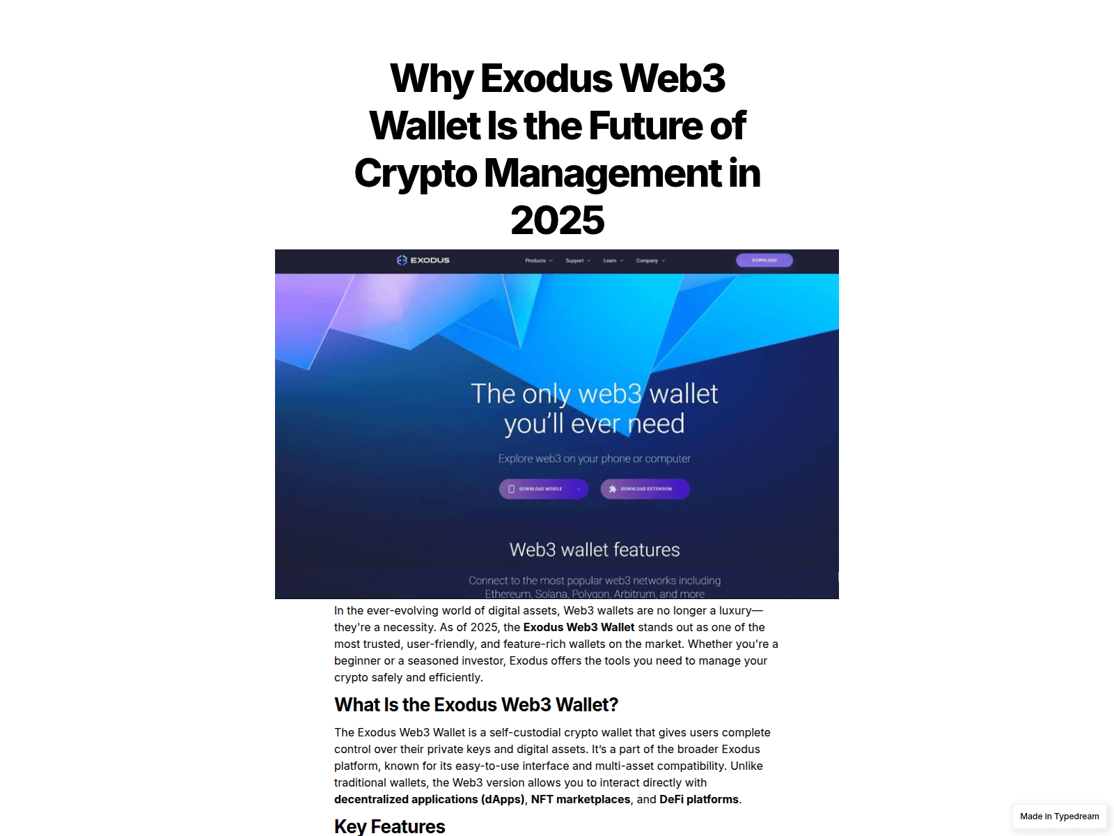 Screenshot of sso-exods-web3.typedream.app
