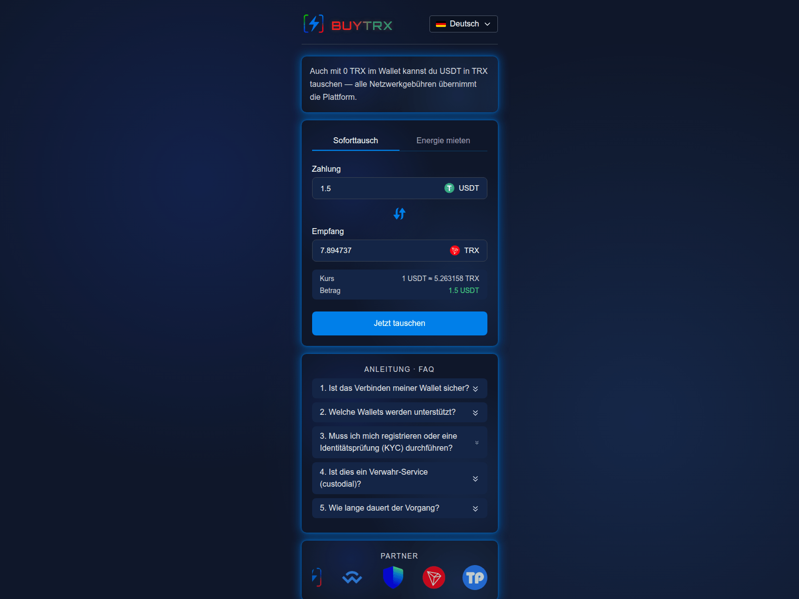 Screenshot of buytrx.dev