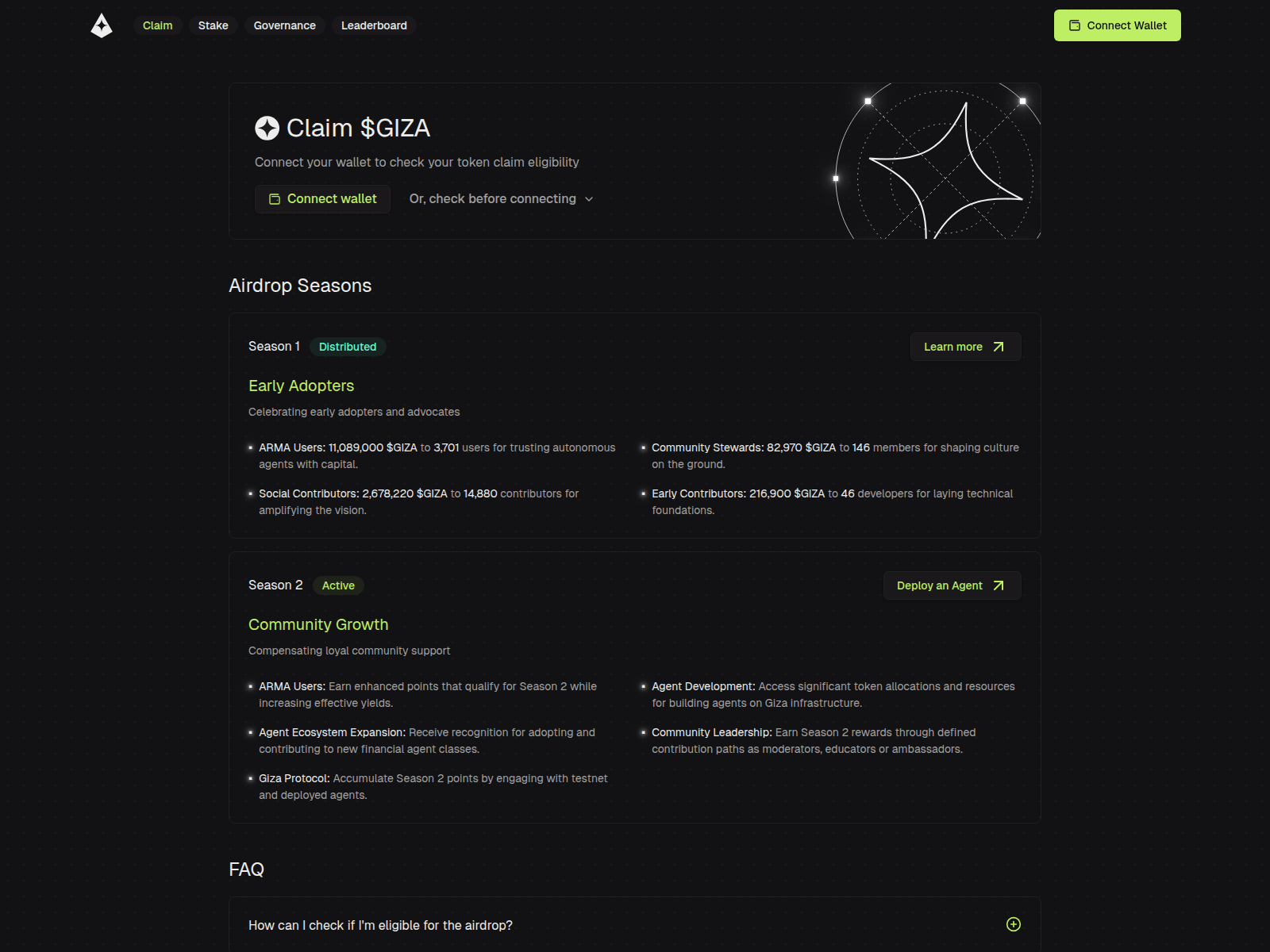 Screenshot of gizaprotocol.ai
