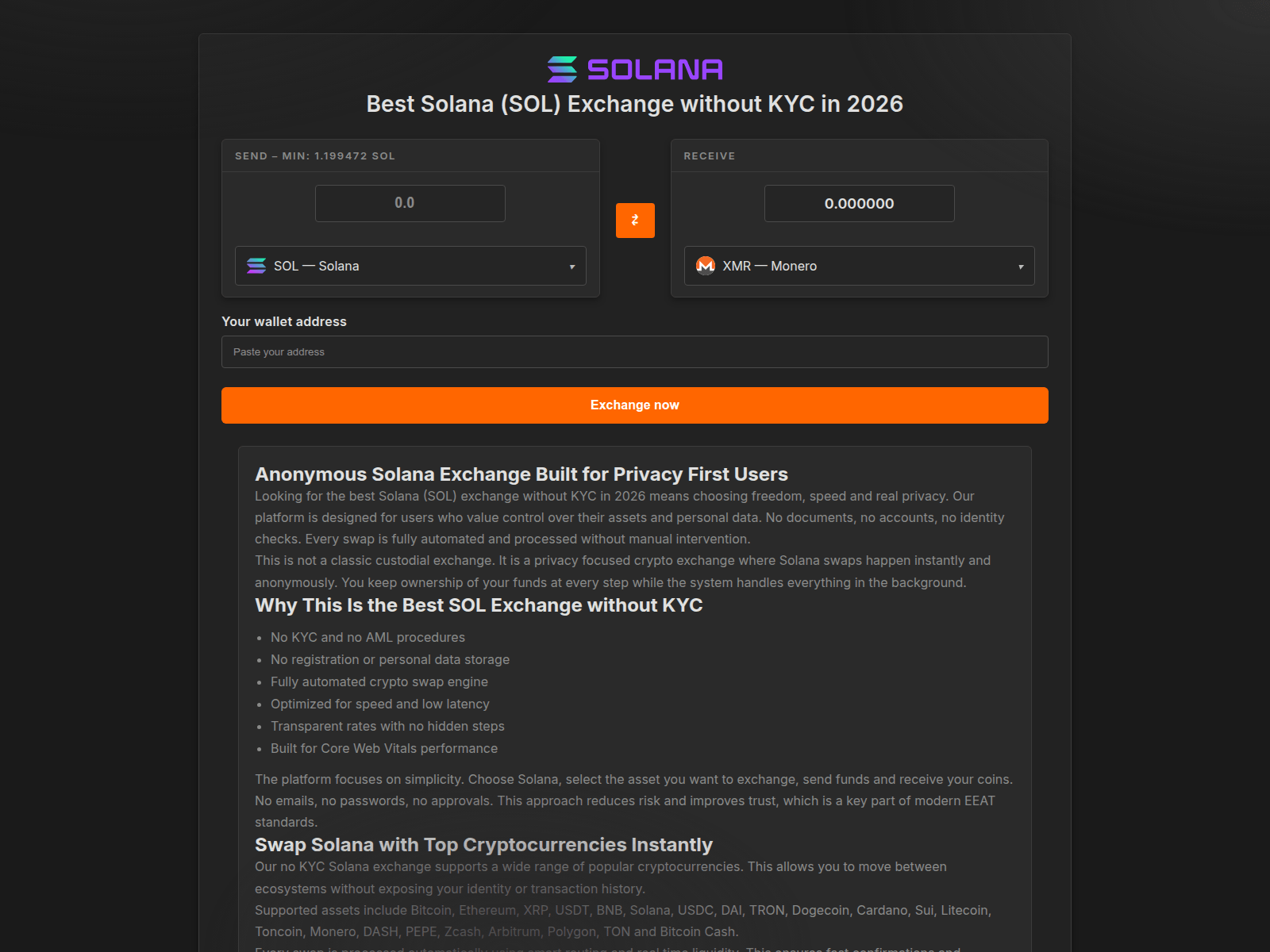 Screenshot of sol-exchange-no-kyc.com