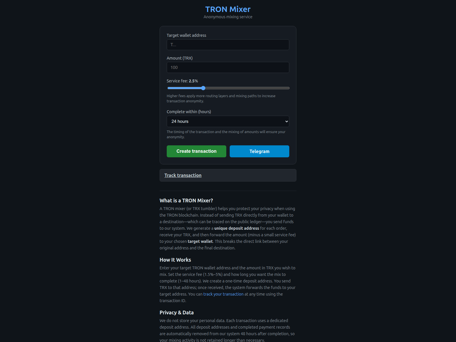 Screenshot of tronmixer.cc