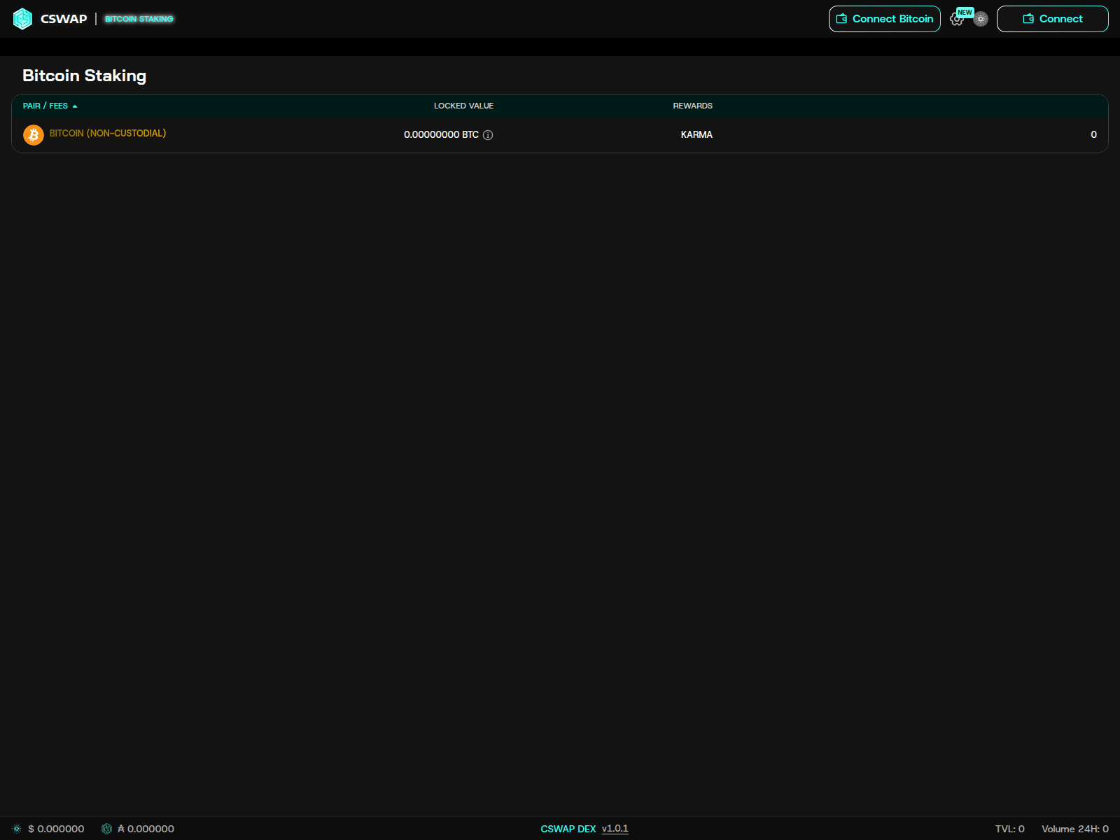 Screenshot of btc-test.cswap.trade