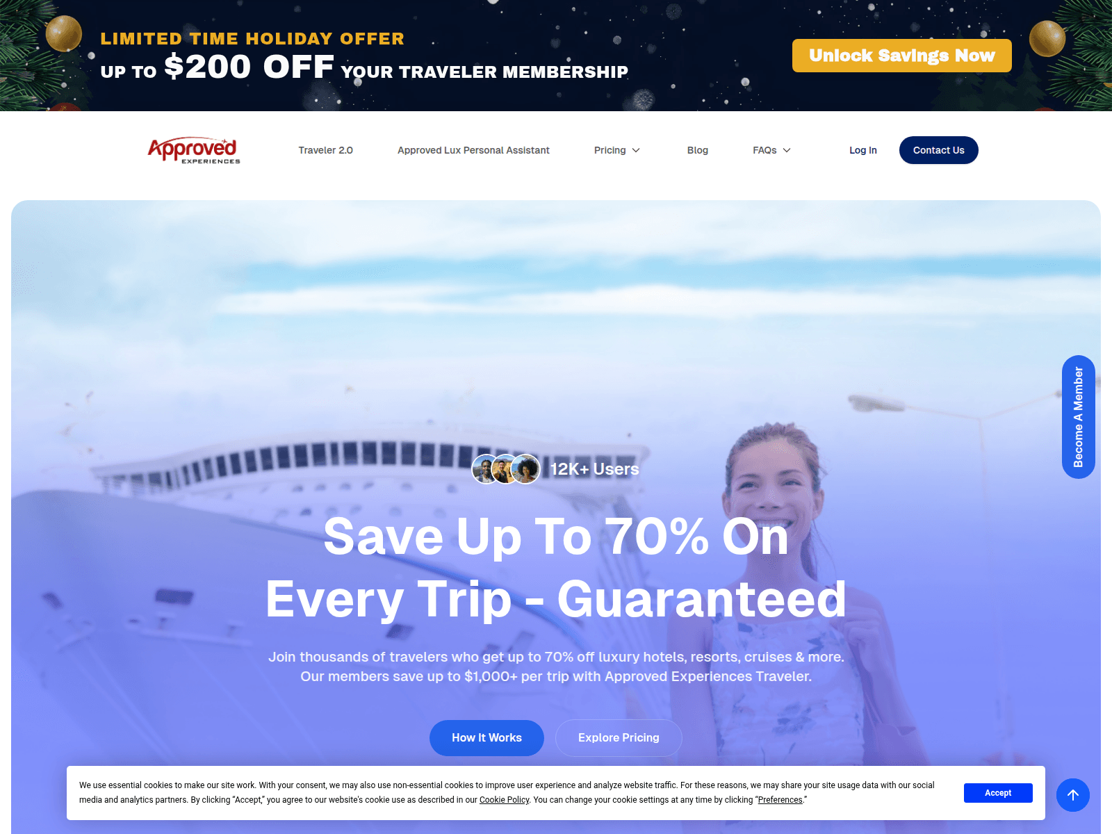 Screenshot of approvedexperiencestravelers.com