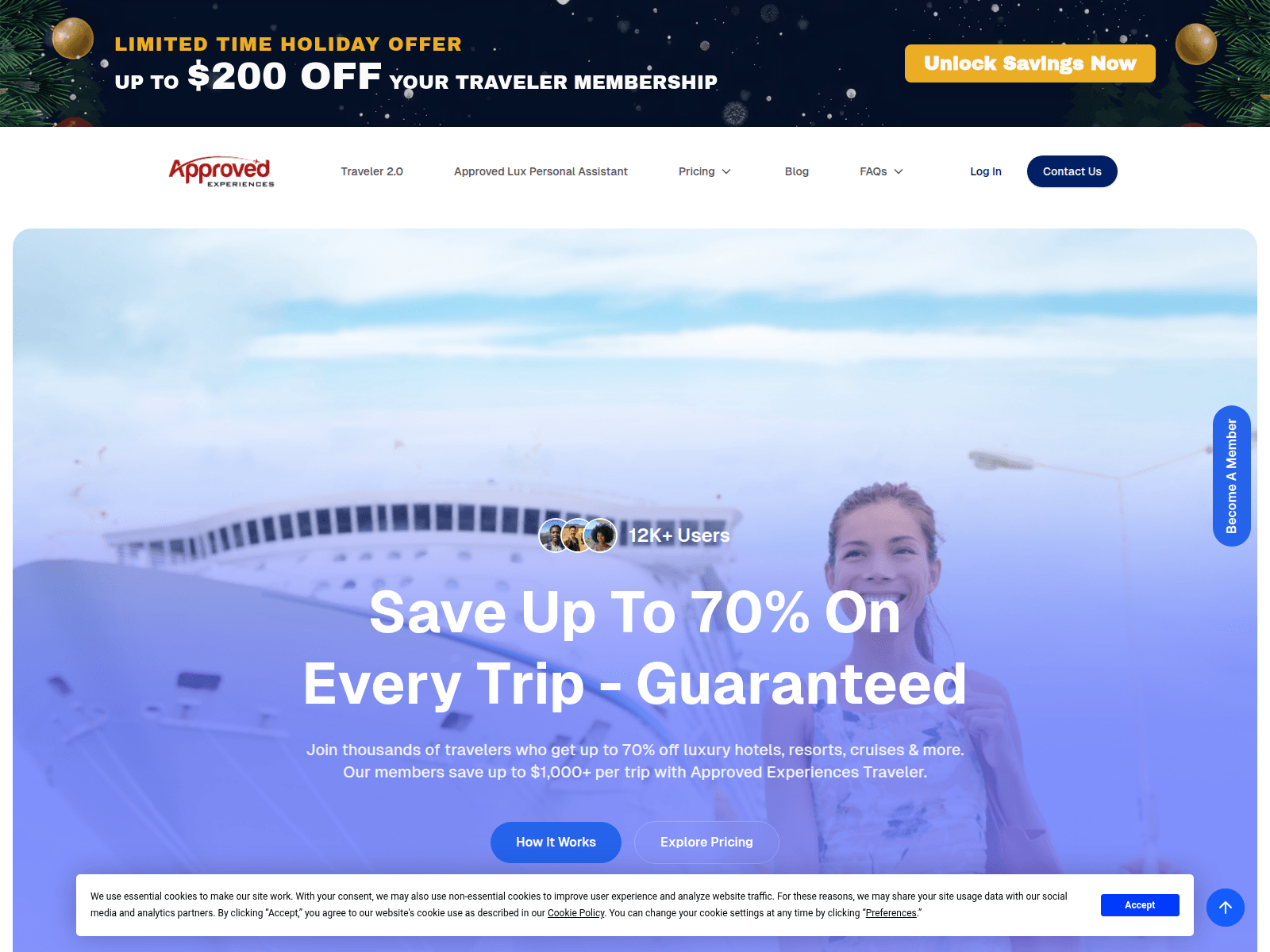Screenshot of approvedexperiencesandtravel.com