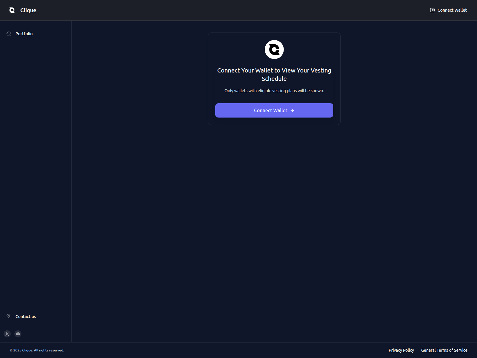 Screenshot of vesting-client-eth.clique.tech