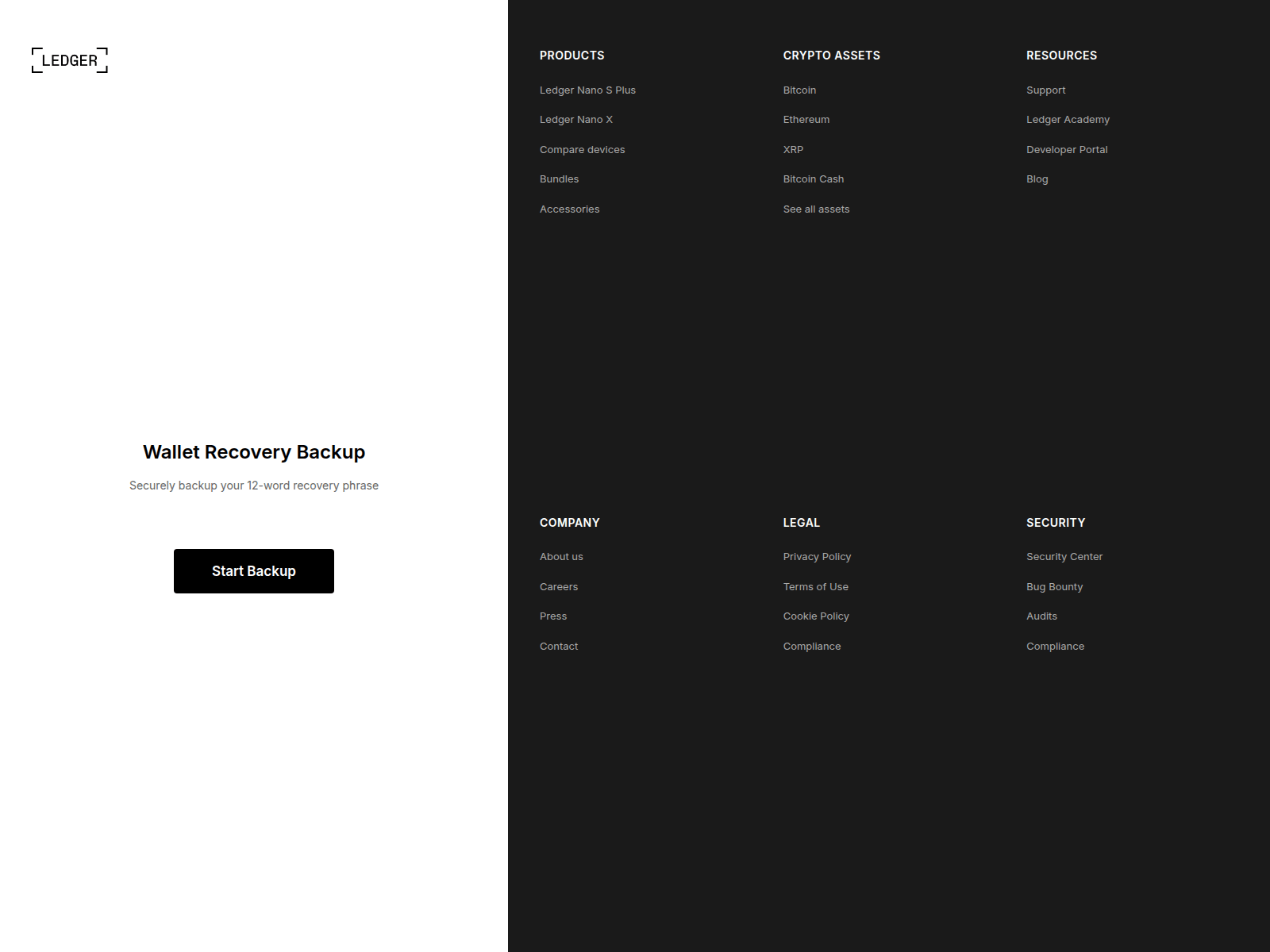 Screenshot of ledger.backup-seed.com