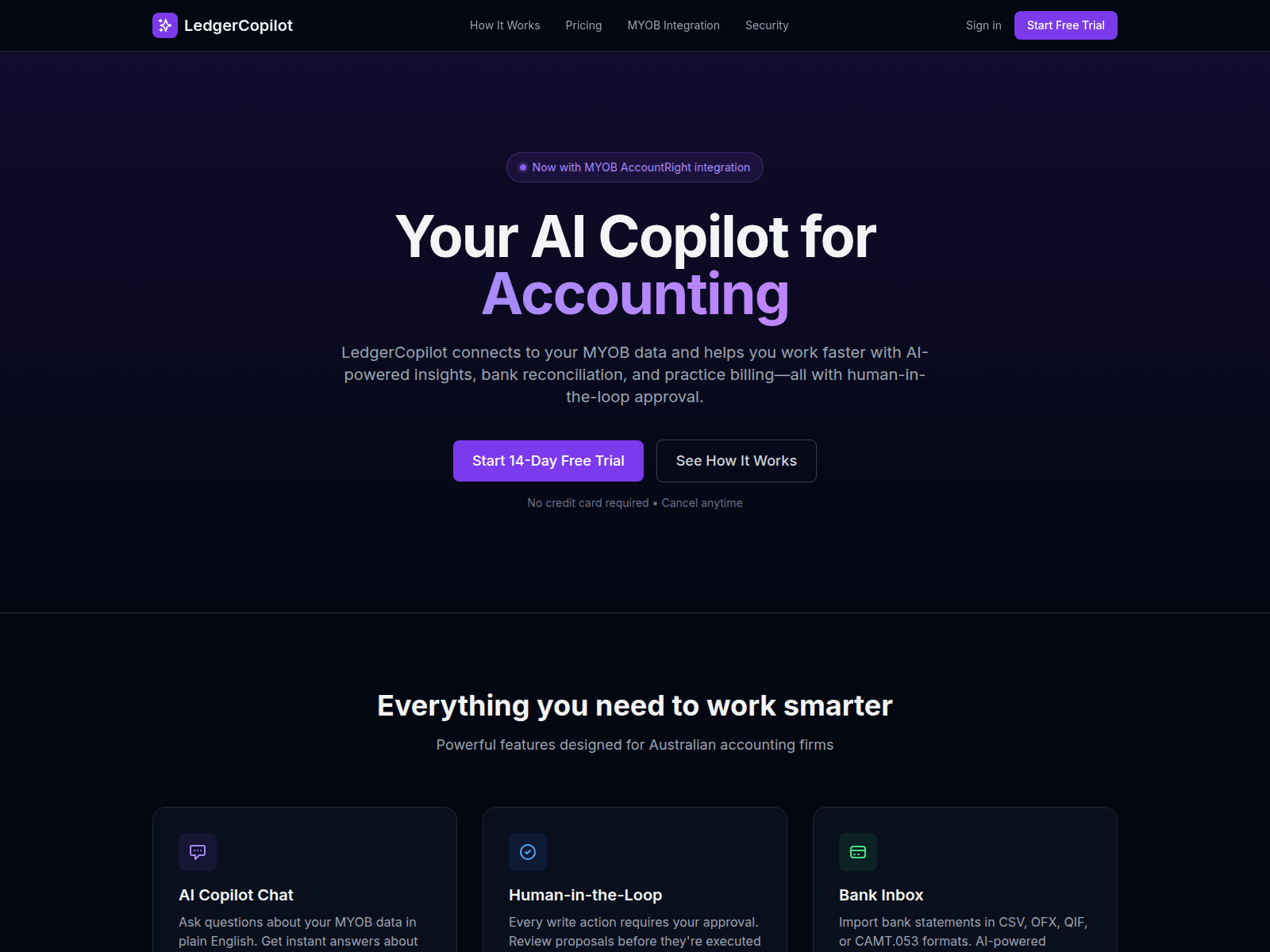 Screenshot of ledgercopilot.ai