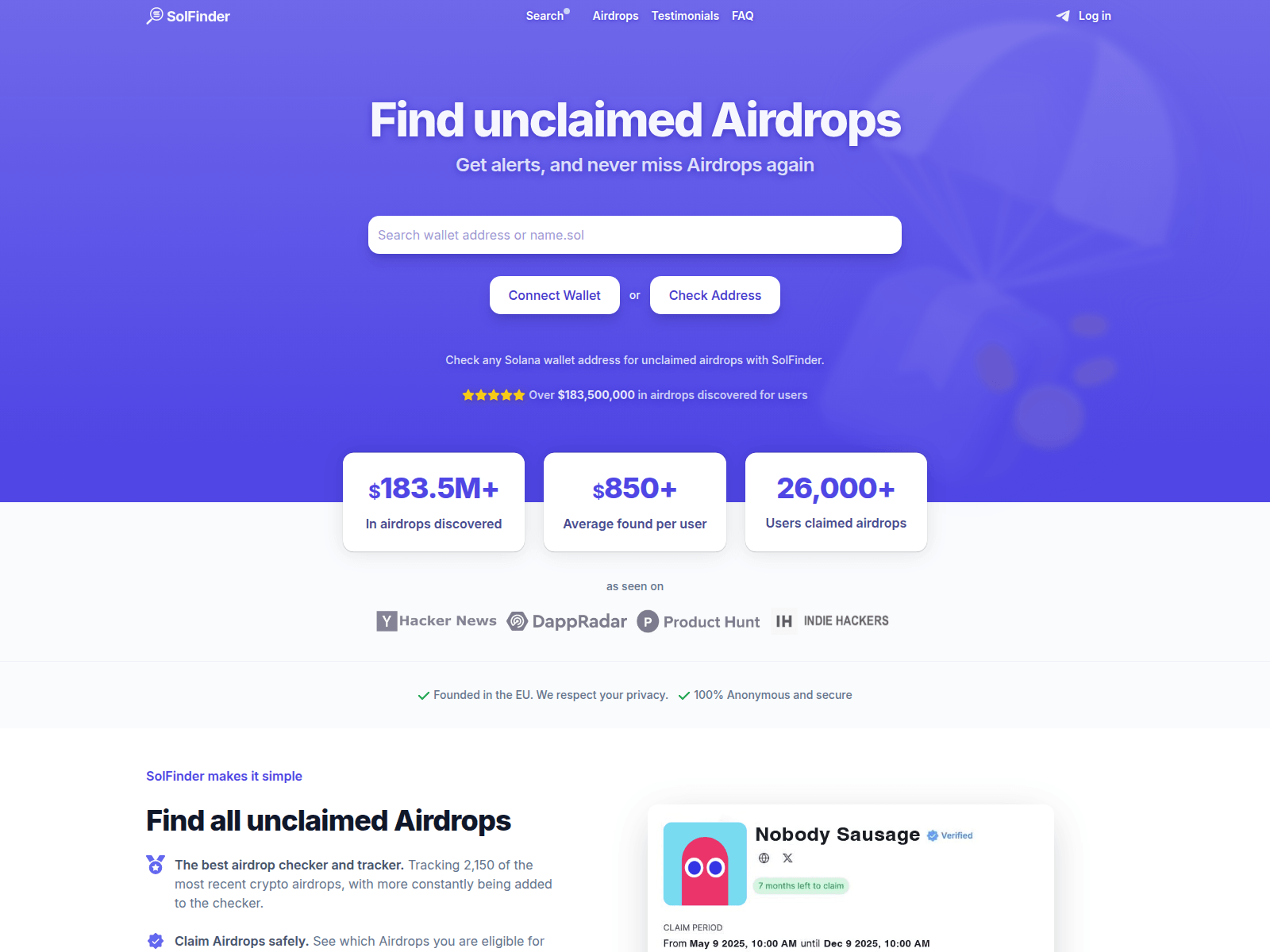 Screenshot of solfinder.cc