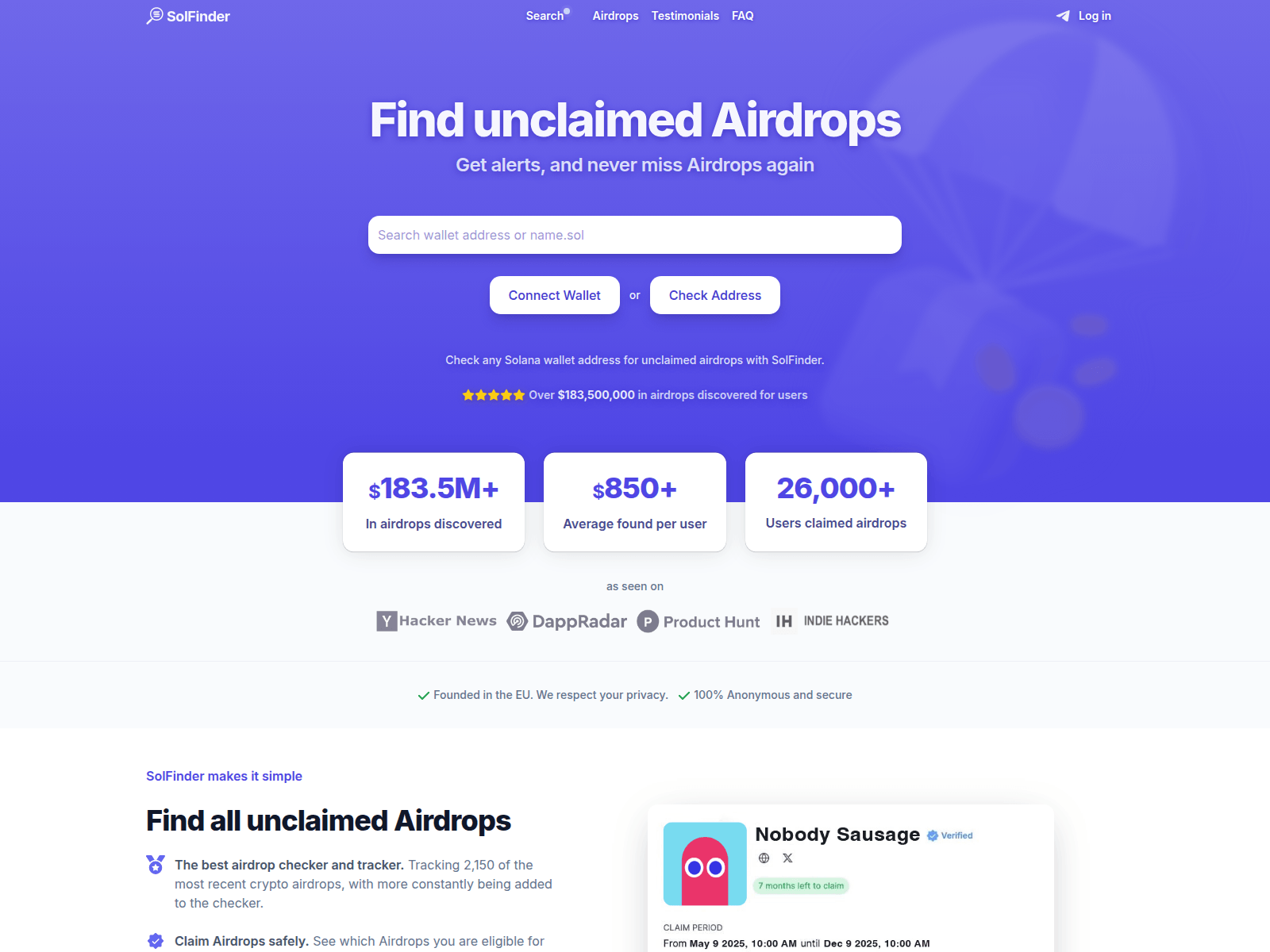 Screenshot of sol-finder.net