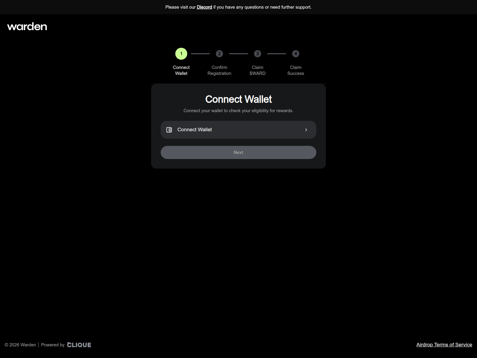 Screenshot of airdrop.wardenprotocoll.network
