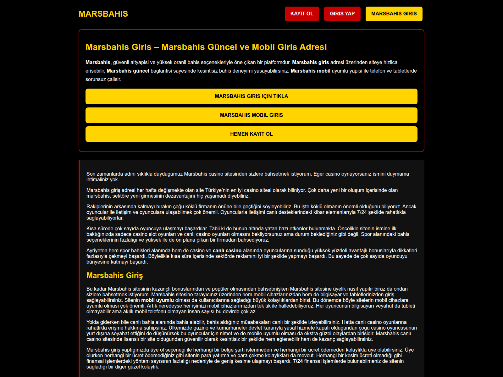 Screenshot of marsbahis-resmi-platformu.com