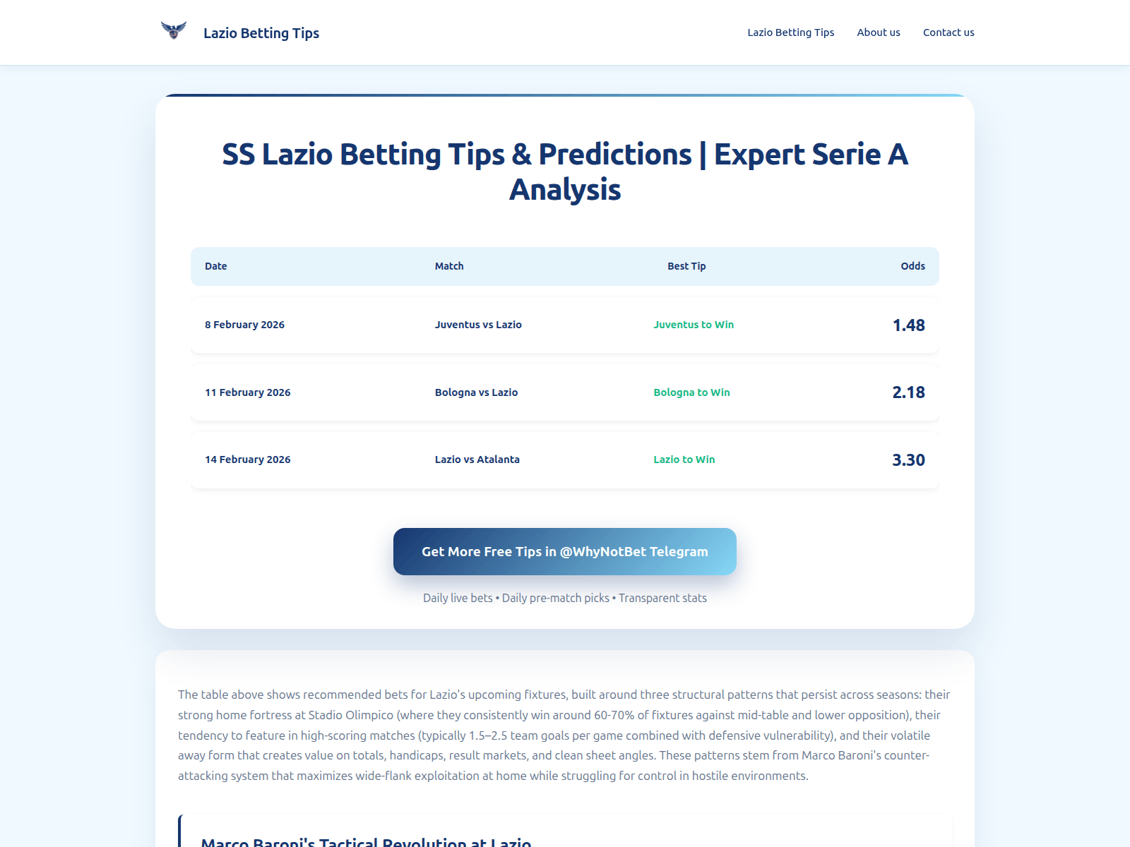 Screenshot of laziobettingtips.com
