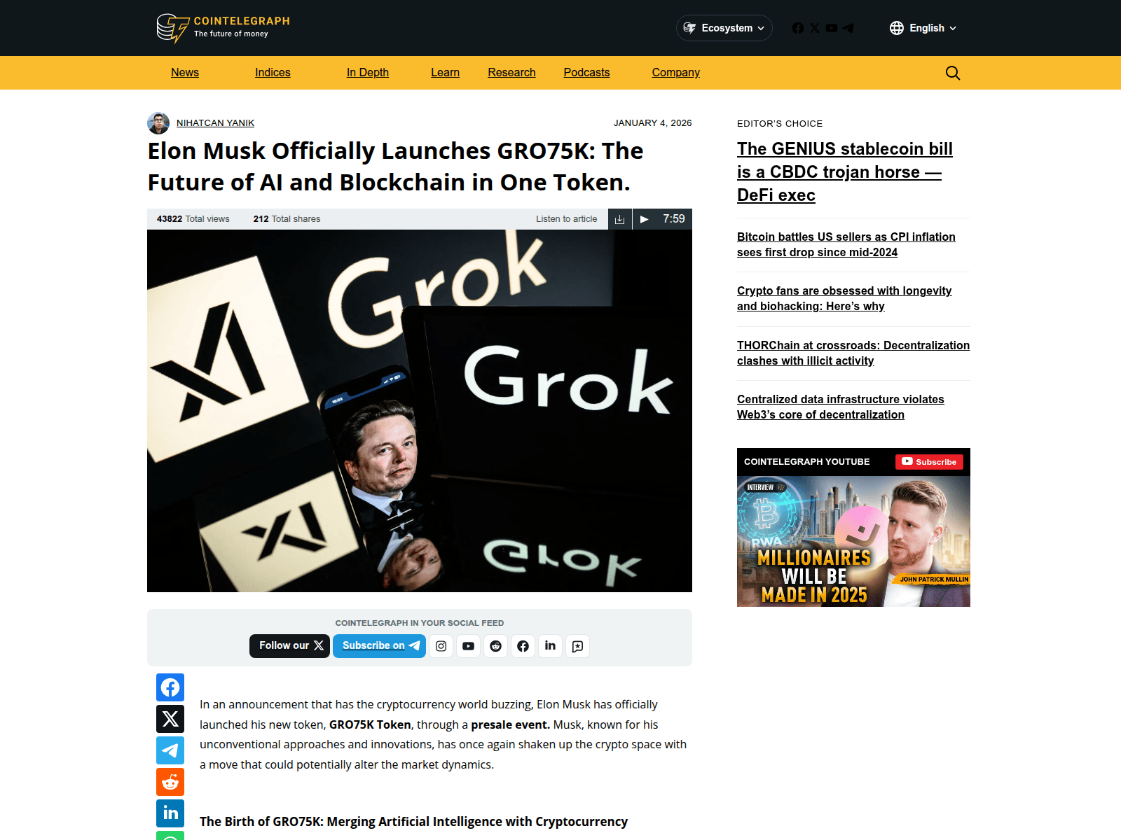 Screenshot of gro75k-cointelegraph.com