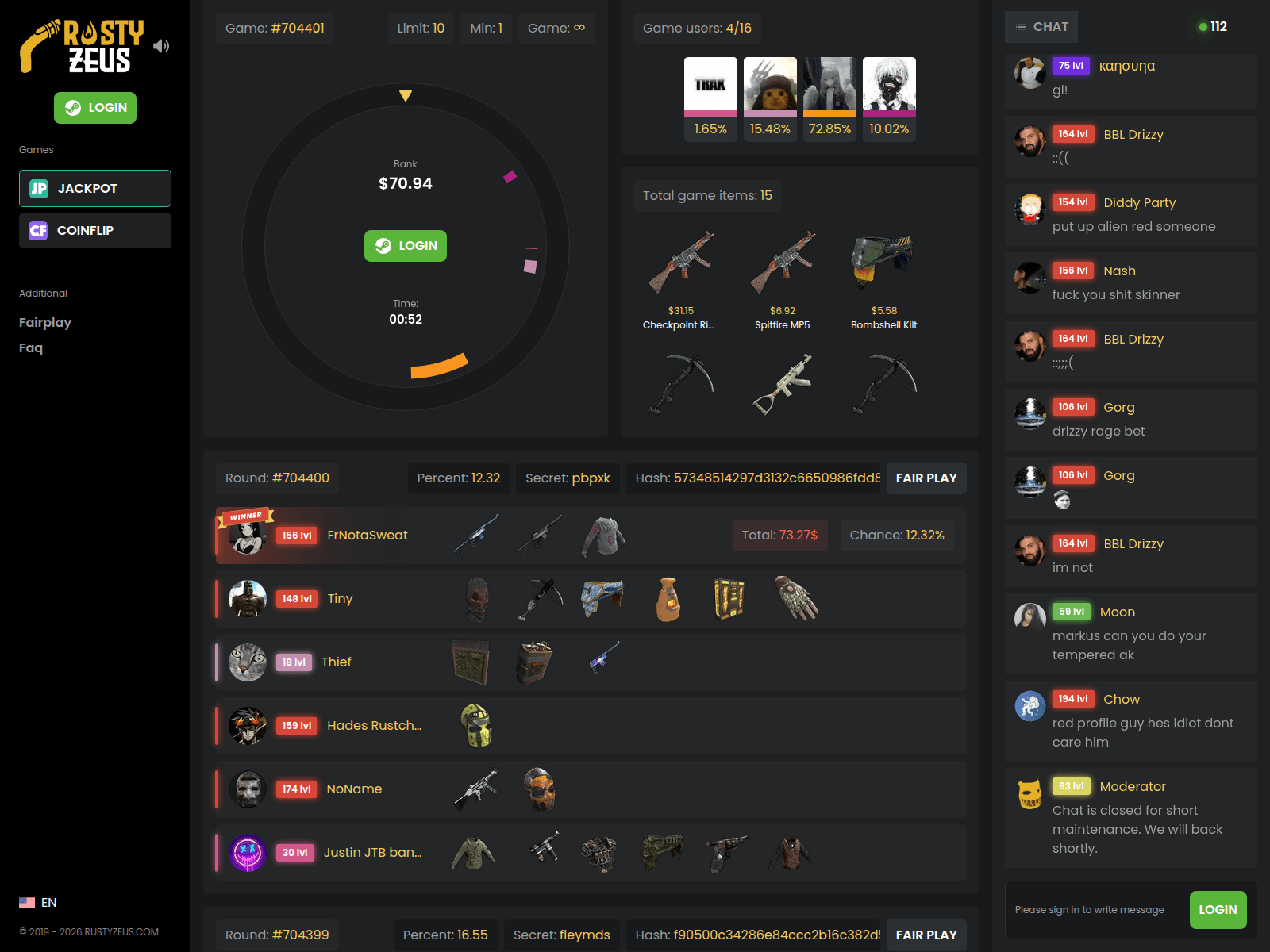 Screenshot of rustyzeus.com