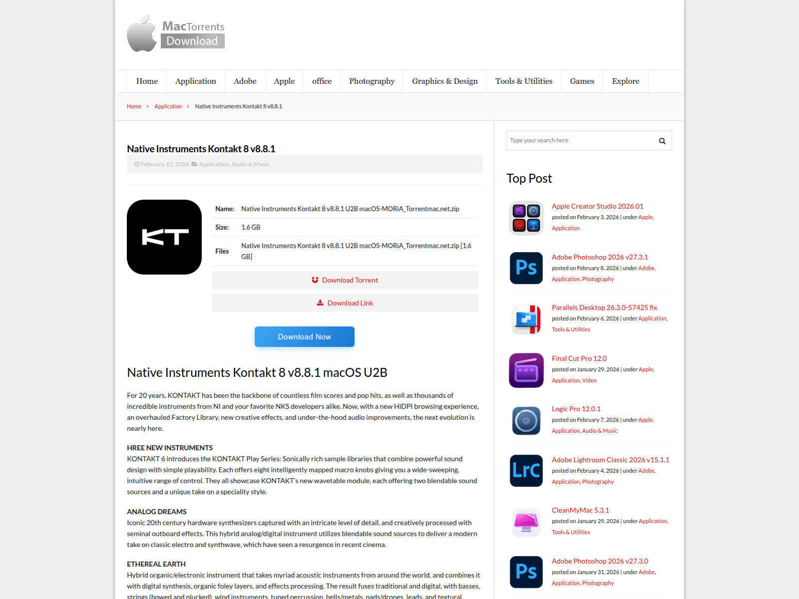 Screenshot of www.torrentmac.net/native-instruments-kontakt-8-v8-8-1