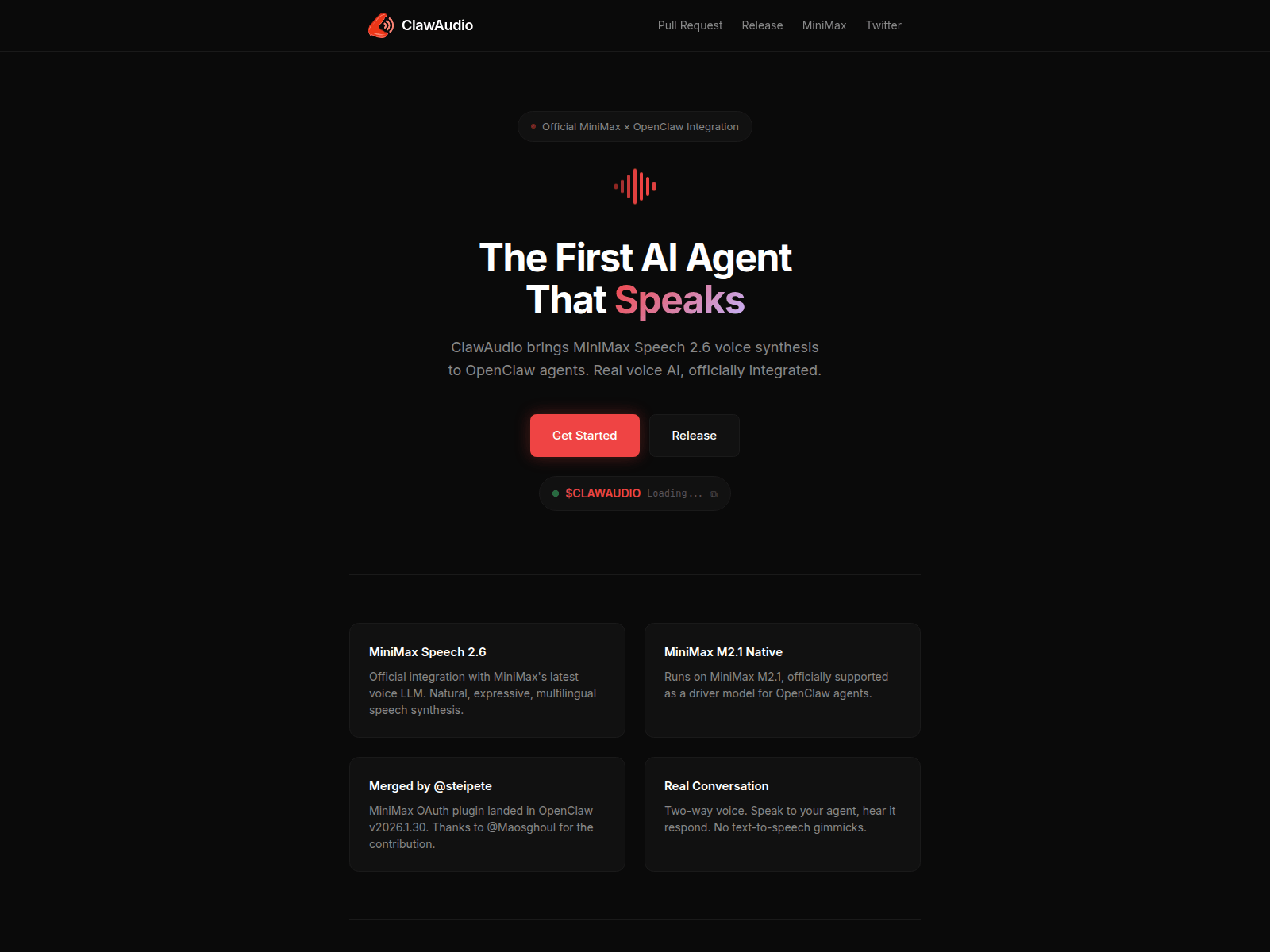 Screenshot of clawaudio.fun