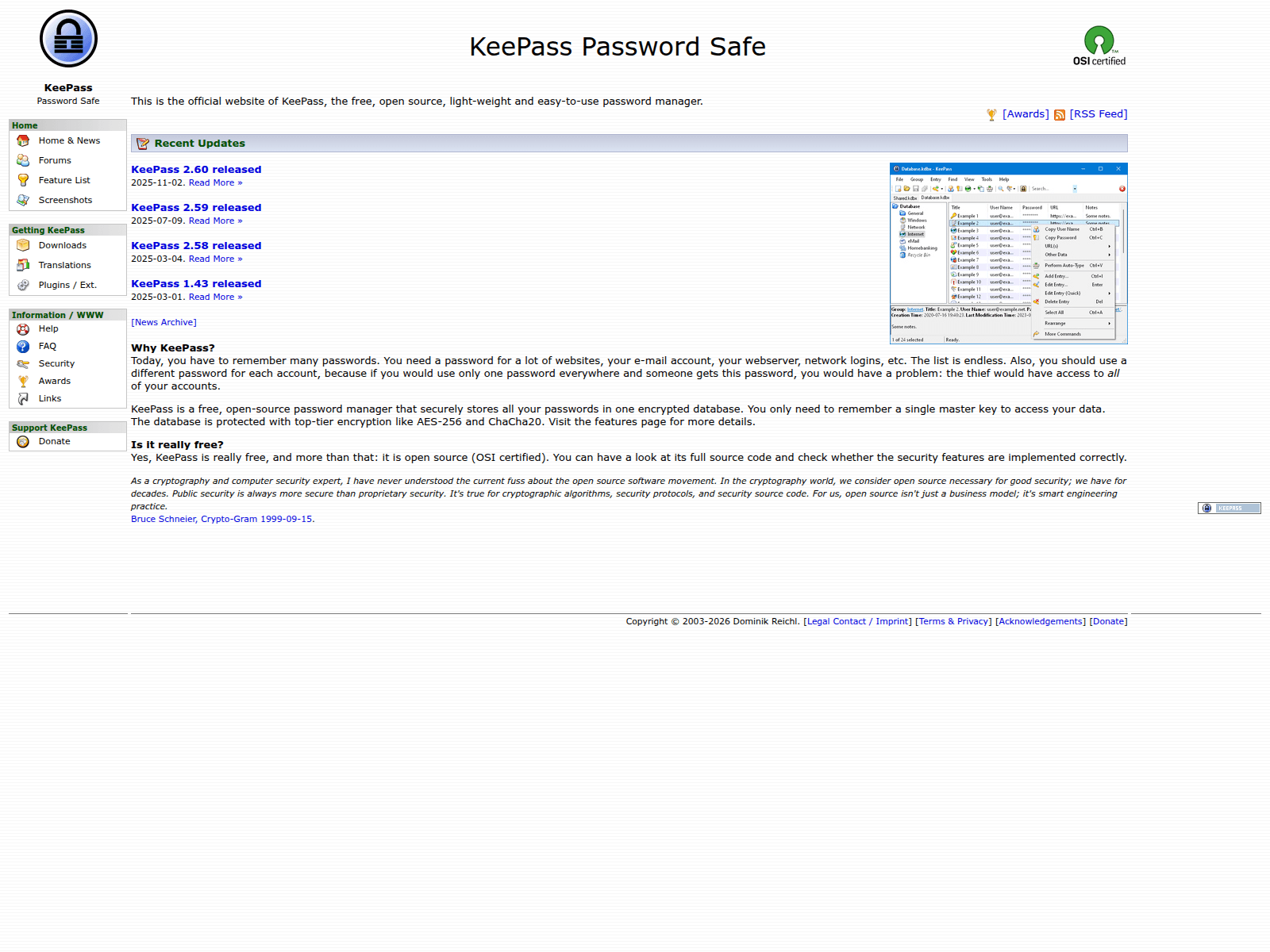 Screenshot of www-keepass.info