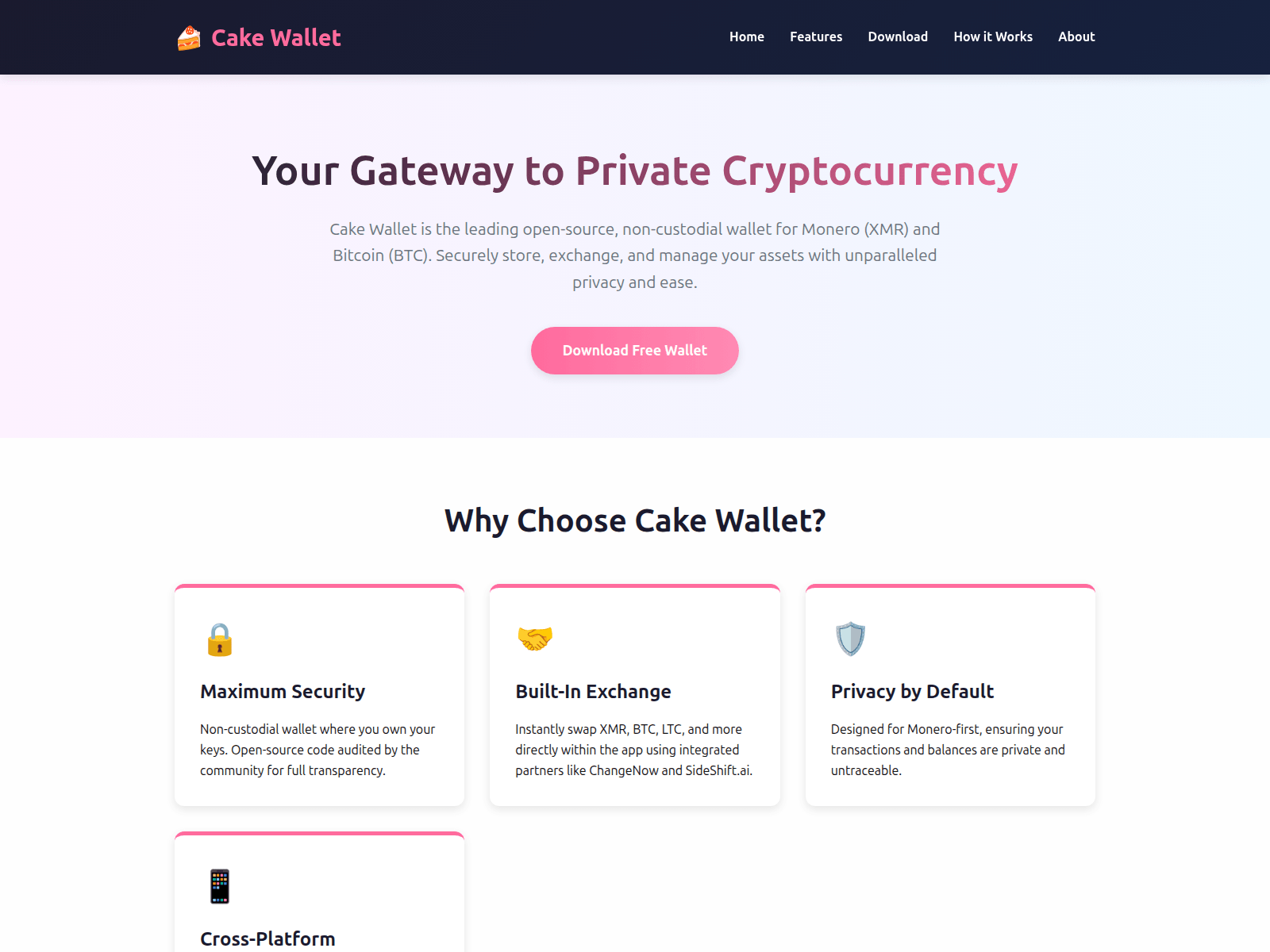 Screenshot of cake-wallet.live