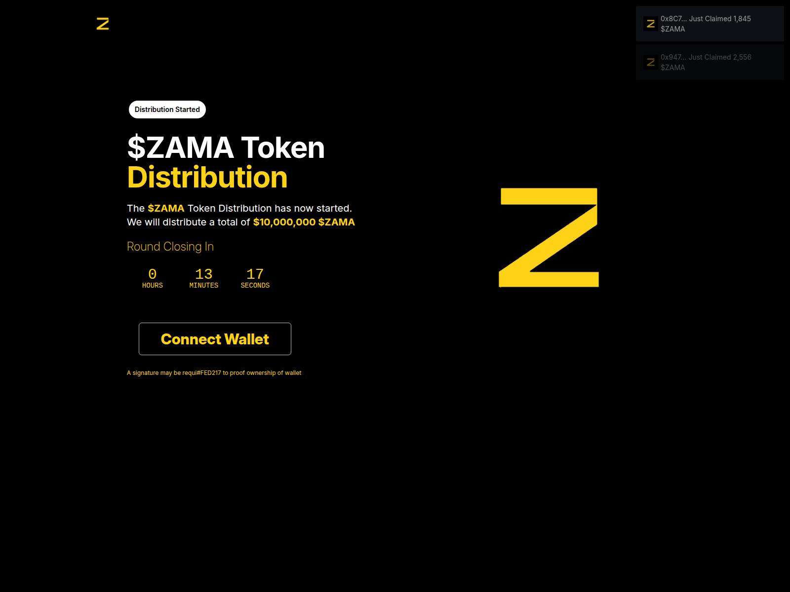 Screenshot of zama-allocation.xyz