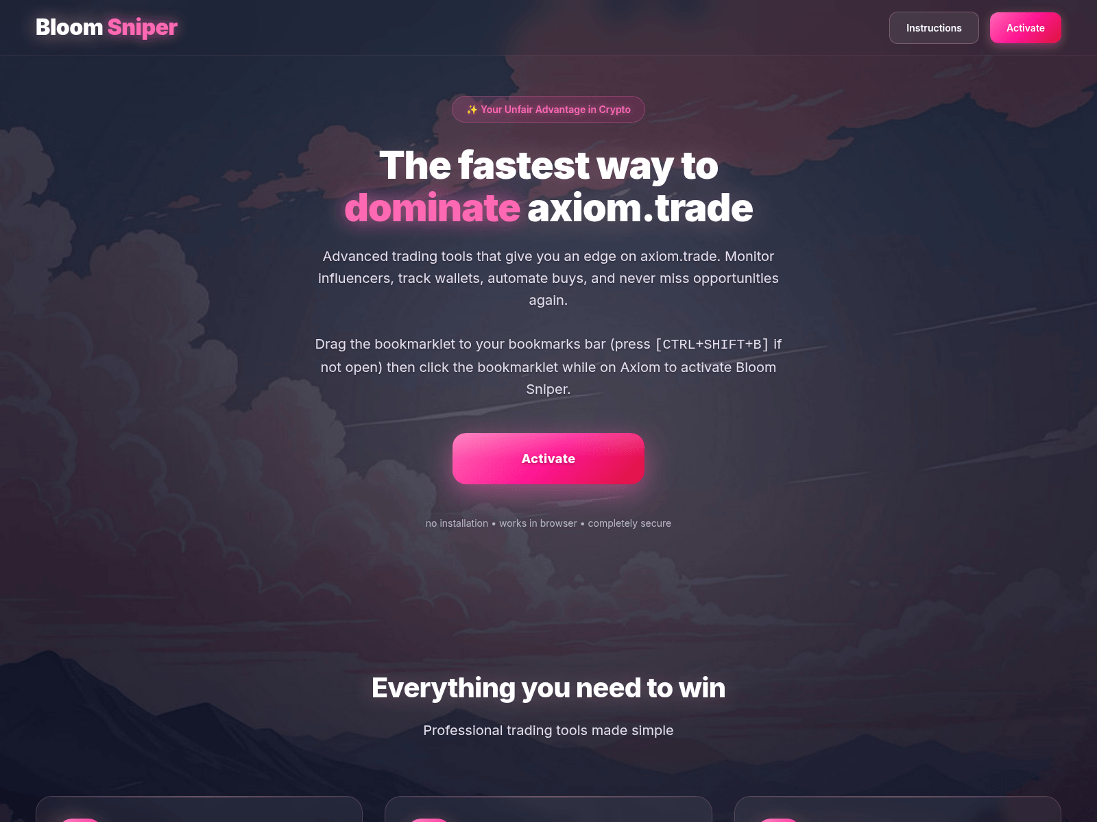 Screenshot of bloom-sniper.app