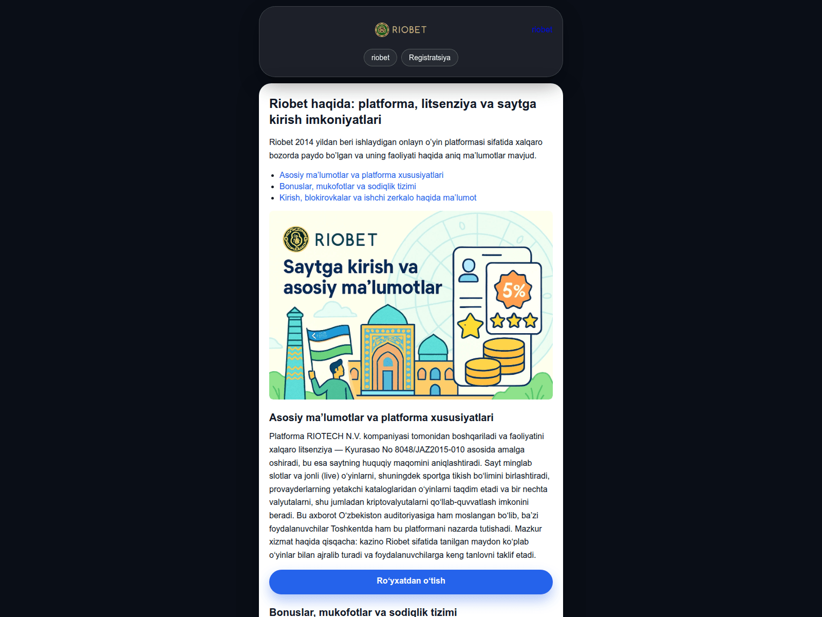 Screenshot of riobet-uzb.com