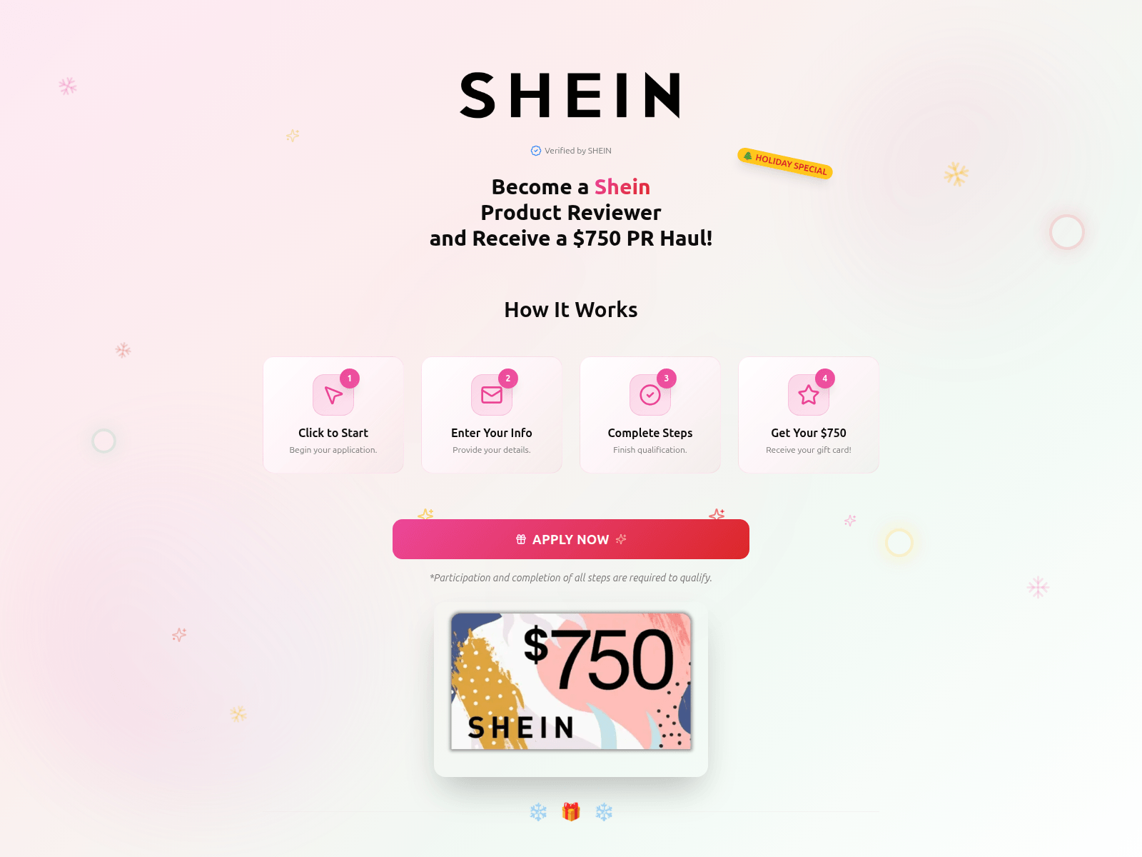 Screenshot of sheinholidayreward.com