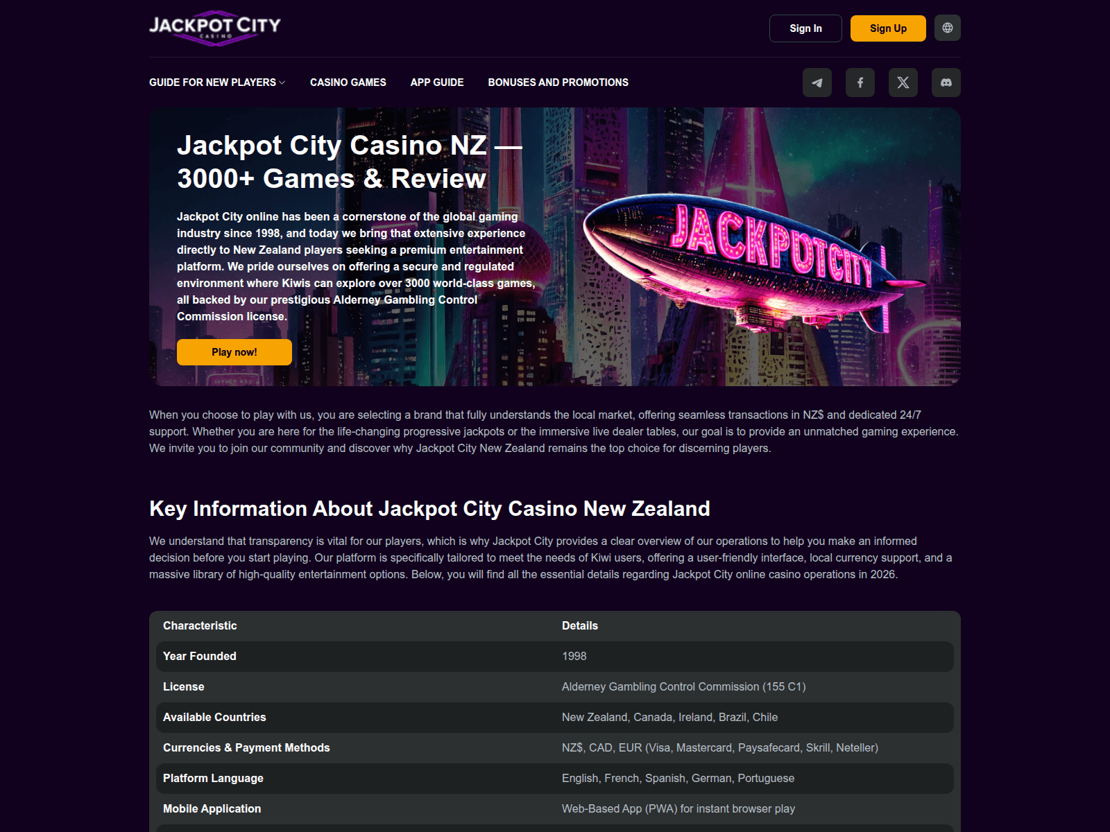 Screenshot of jackpotcity-nz777.com