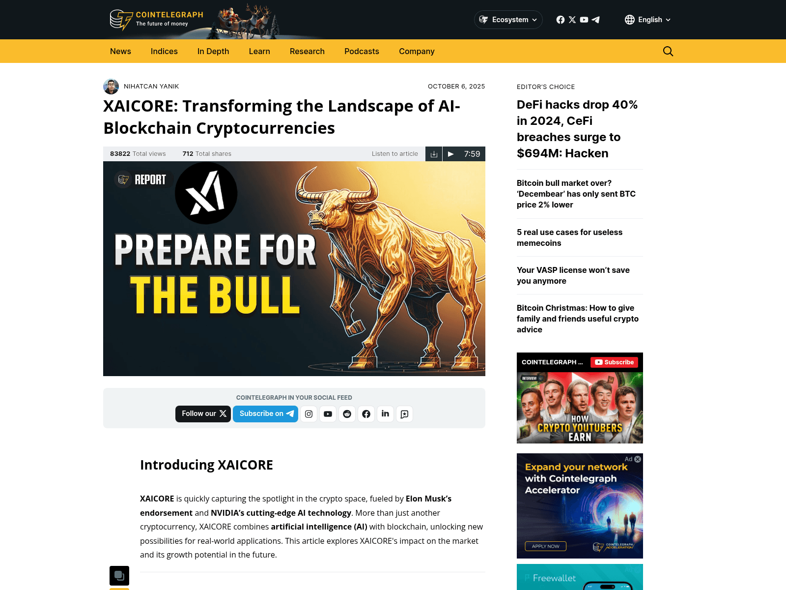 Screenshot of xaicore-cointelegraph.com