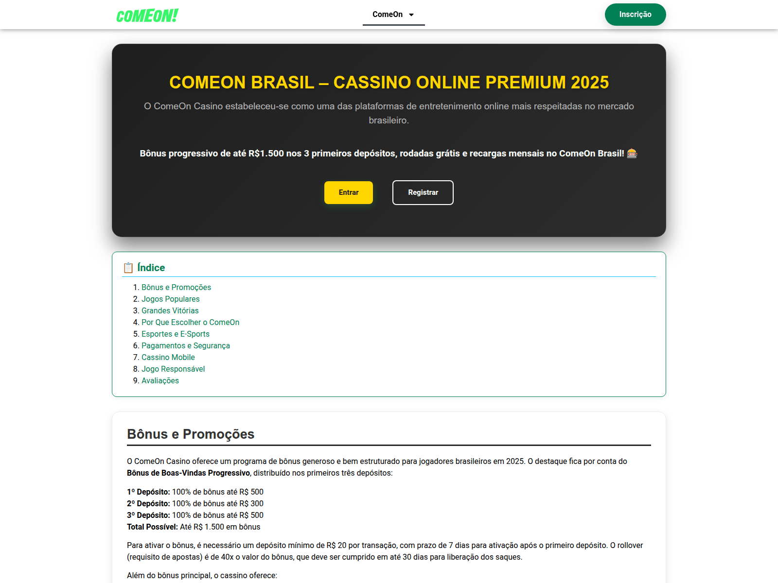 Screenshot of comeonbrasil.com