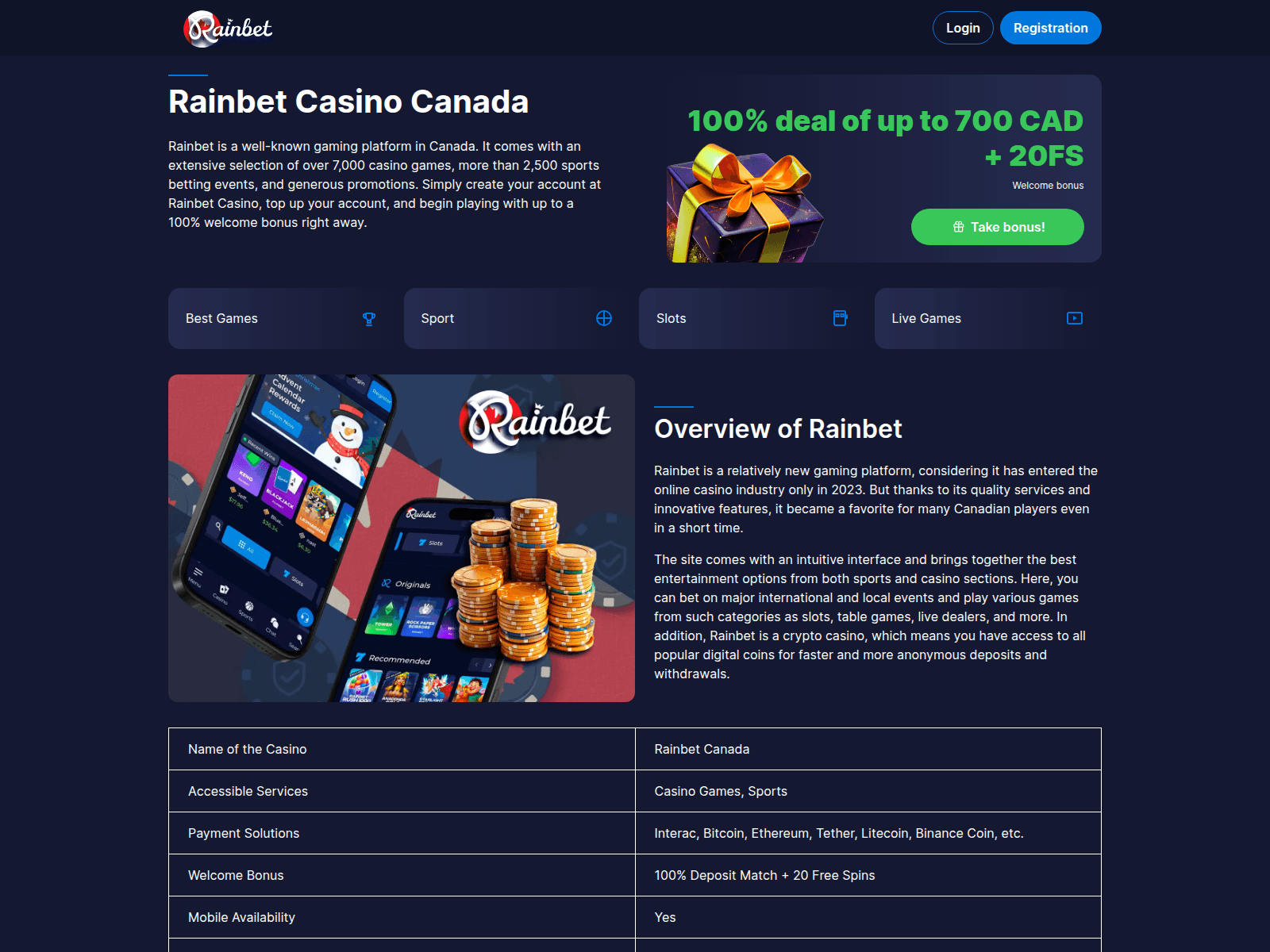 Screenshot of rainbet-casino-canada.com
