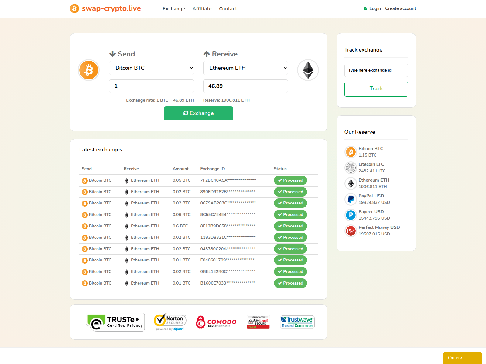 Screenshot of swap-crypto.live