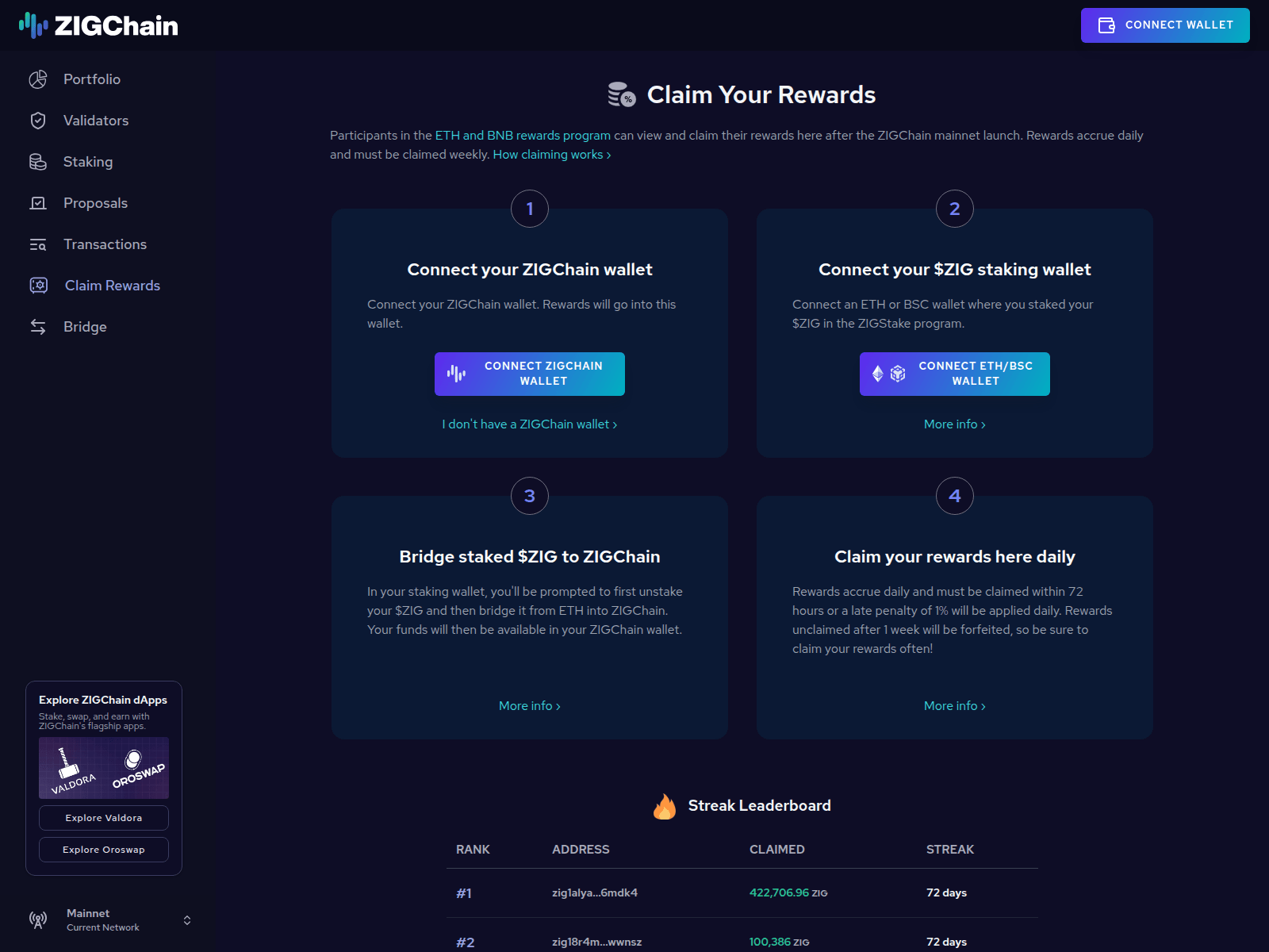 Screenshot of x-zigchain.com