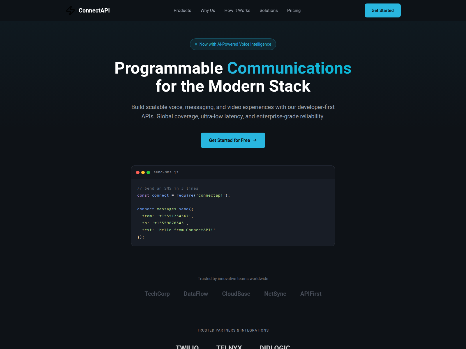 Screenshot of tellnyx-api.com