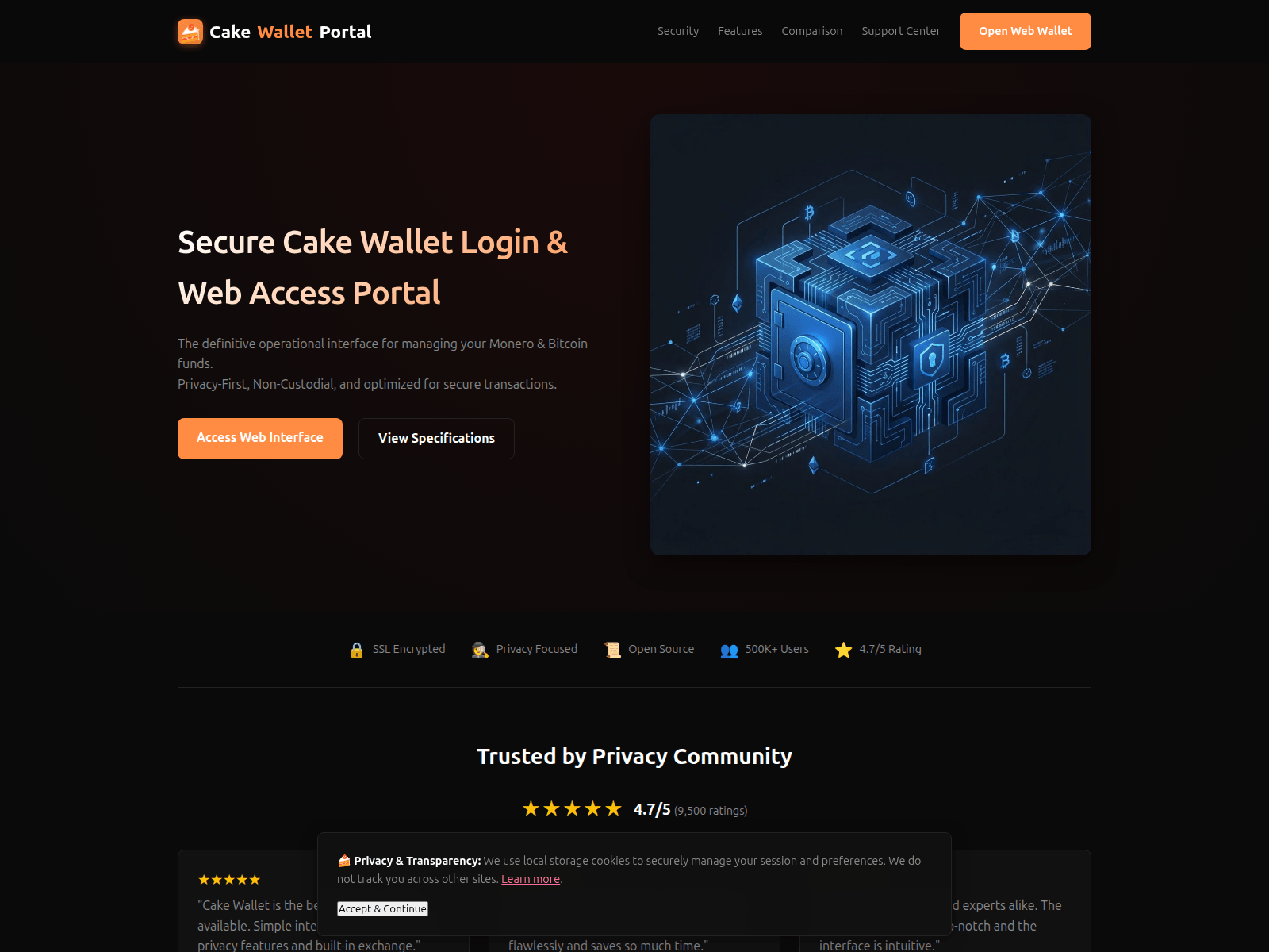 Screenshot of xmr-cakewallet.com