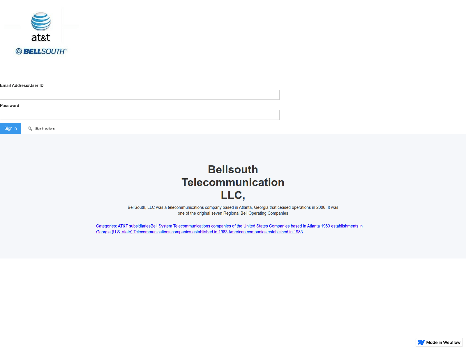Screenshot of bellsouth-att-sign-in-ceeced.webflow.io