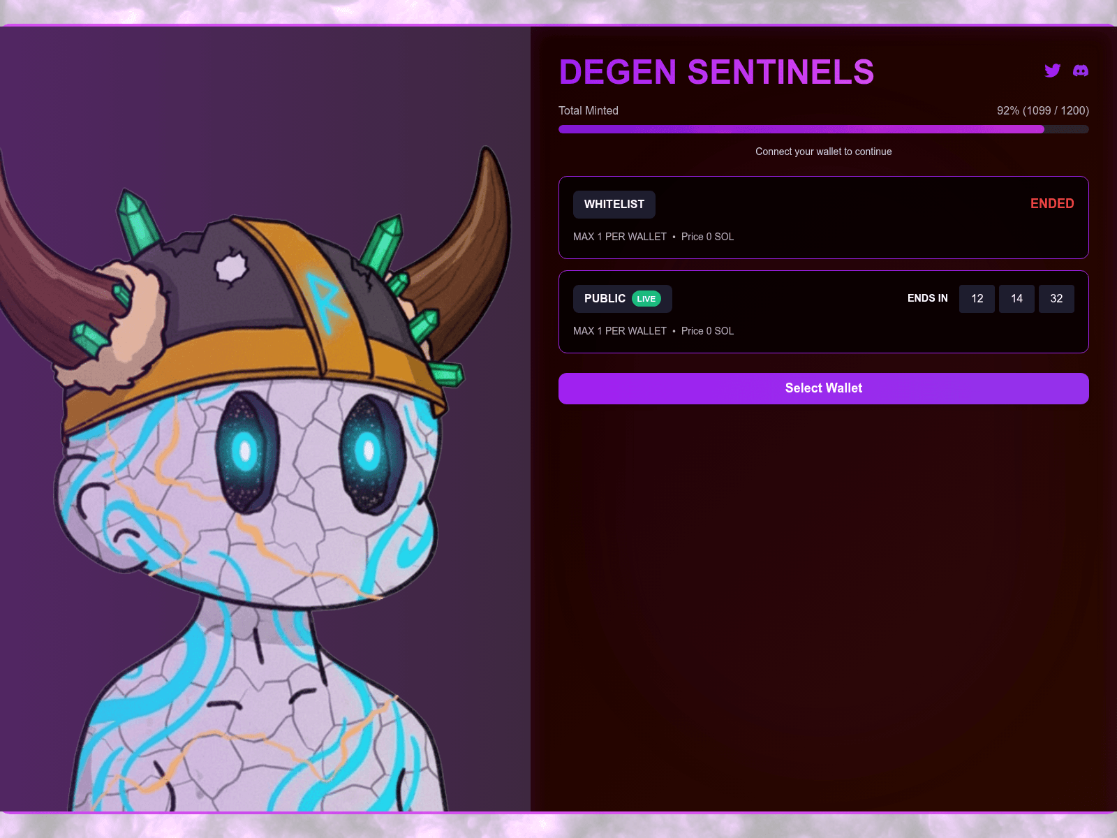 Screenshot of degensentinels.xyz