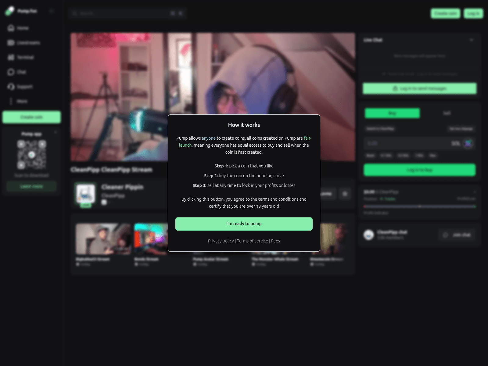 Screenshot of pvump.fun/coin/2msEniANJUFHtMjH8M8UeWSLDYdKiZjAqbC8CPoepump