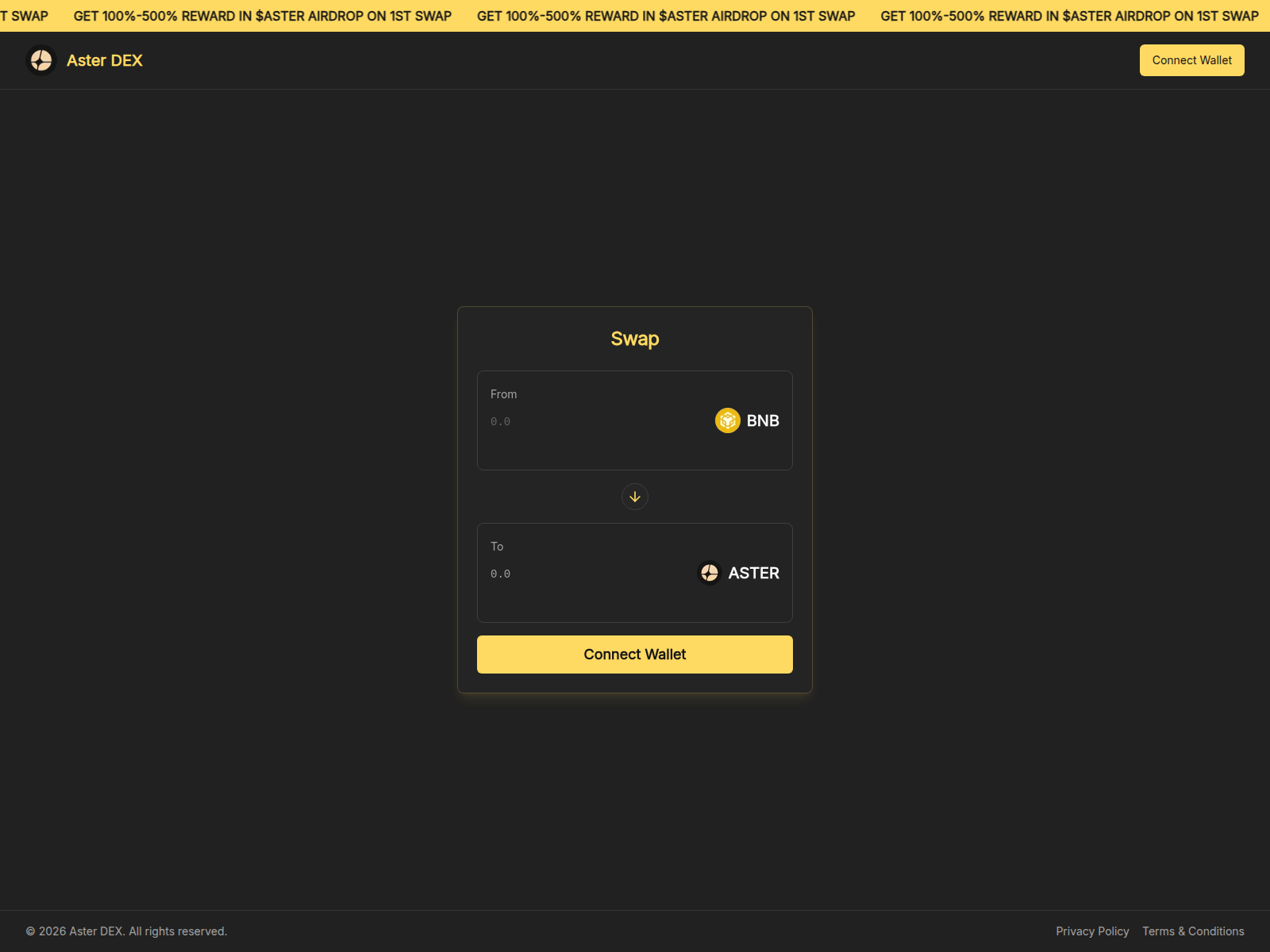 Screenshot of aster-swap.vercel.app