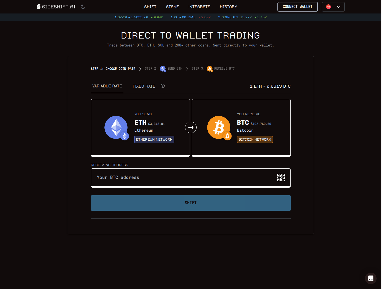 Screenshot of sideshift.eth-btc.pro