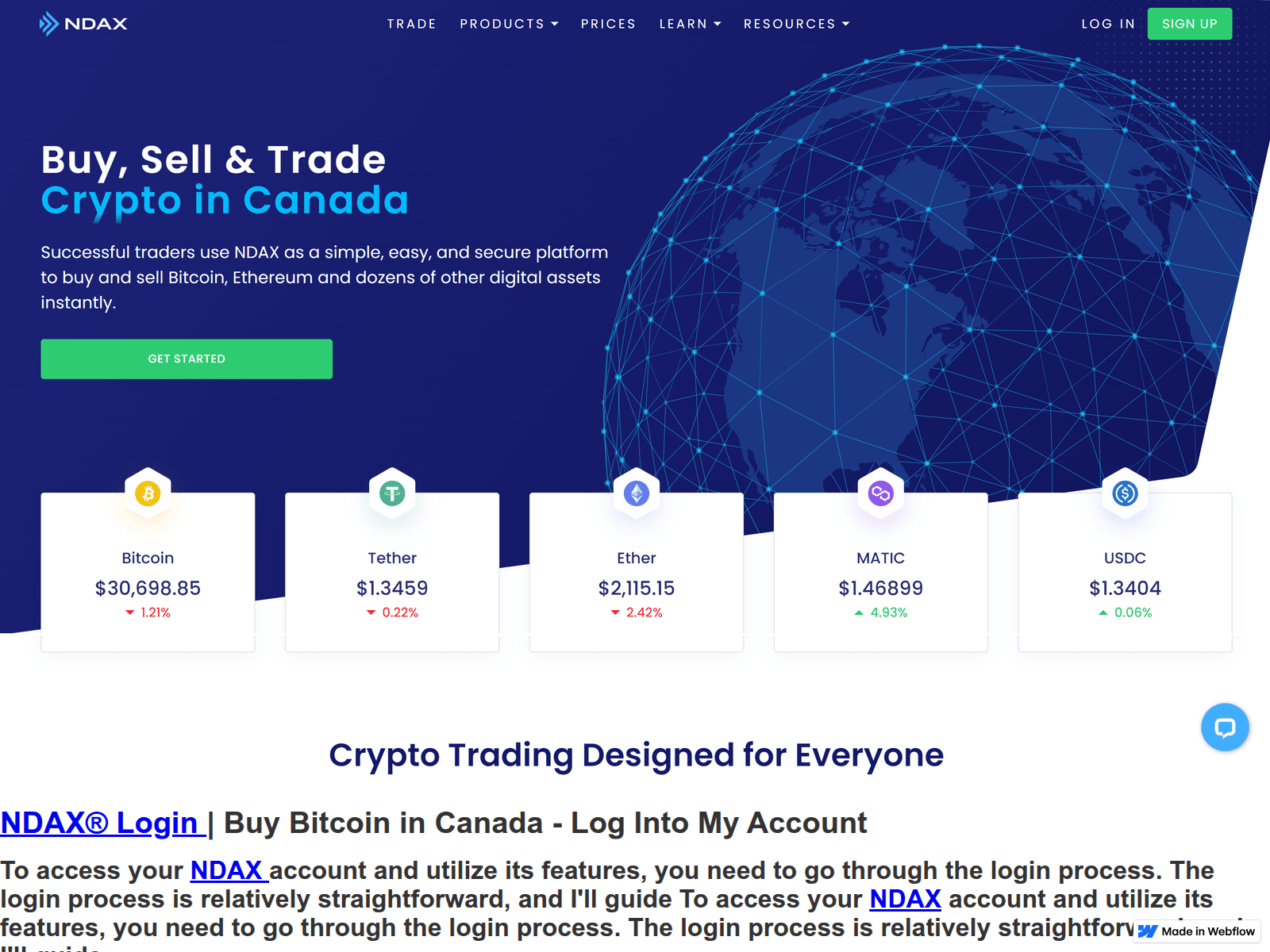 Screenshot of ssso-ndax-loginn.webflow.io