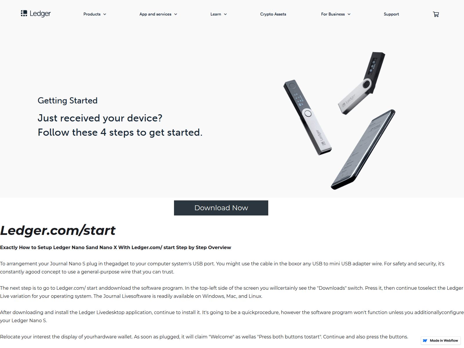 Screenshot of ledgercomstart.webflow.io